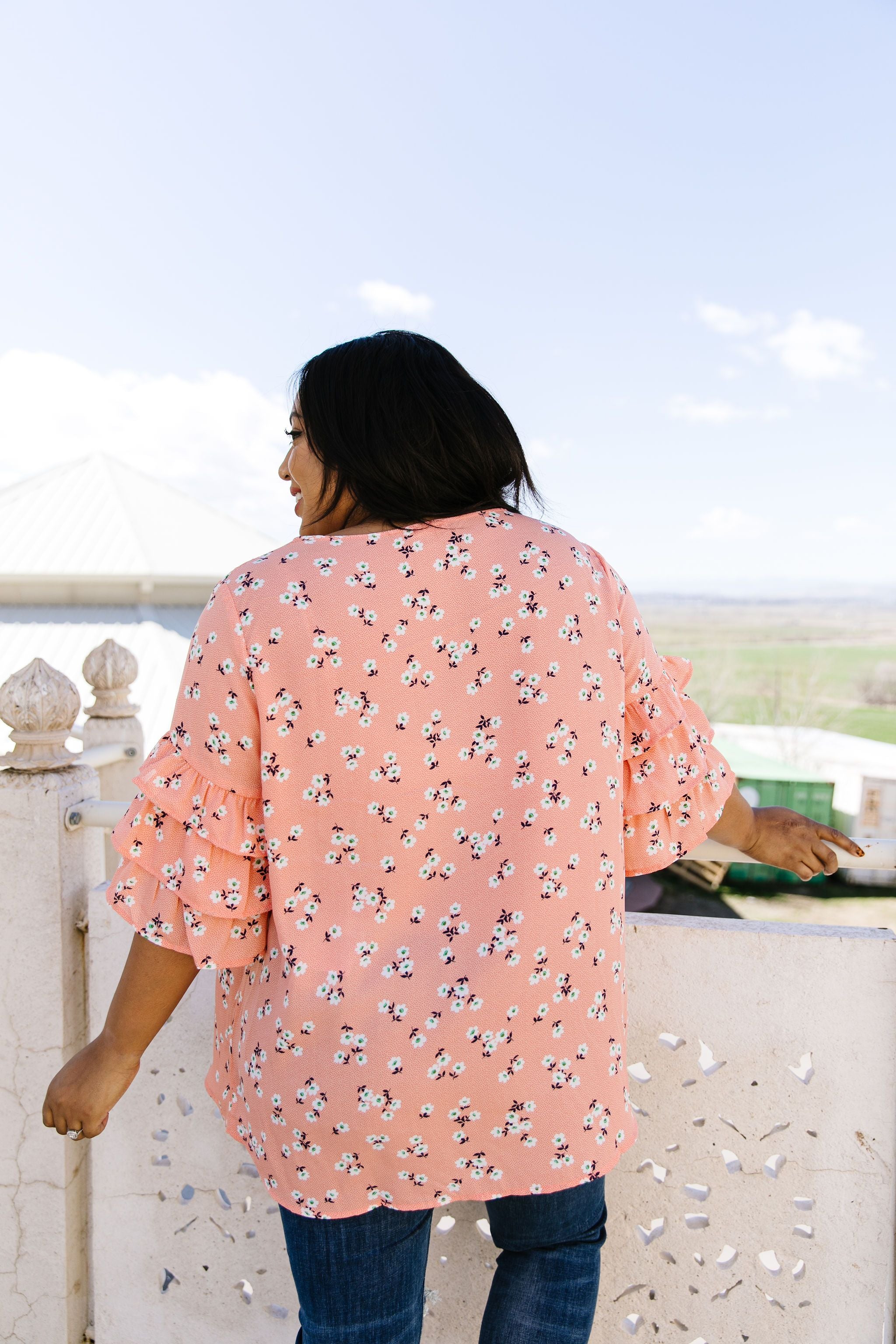 Apricot Ruffles Floral Blouse