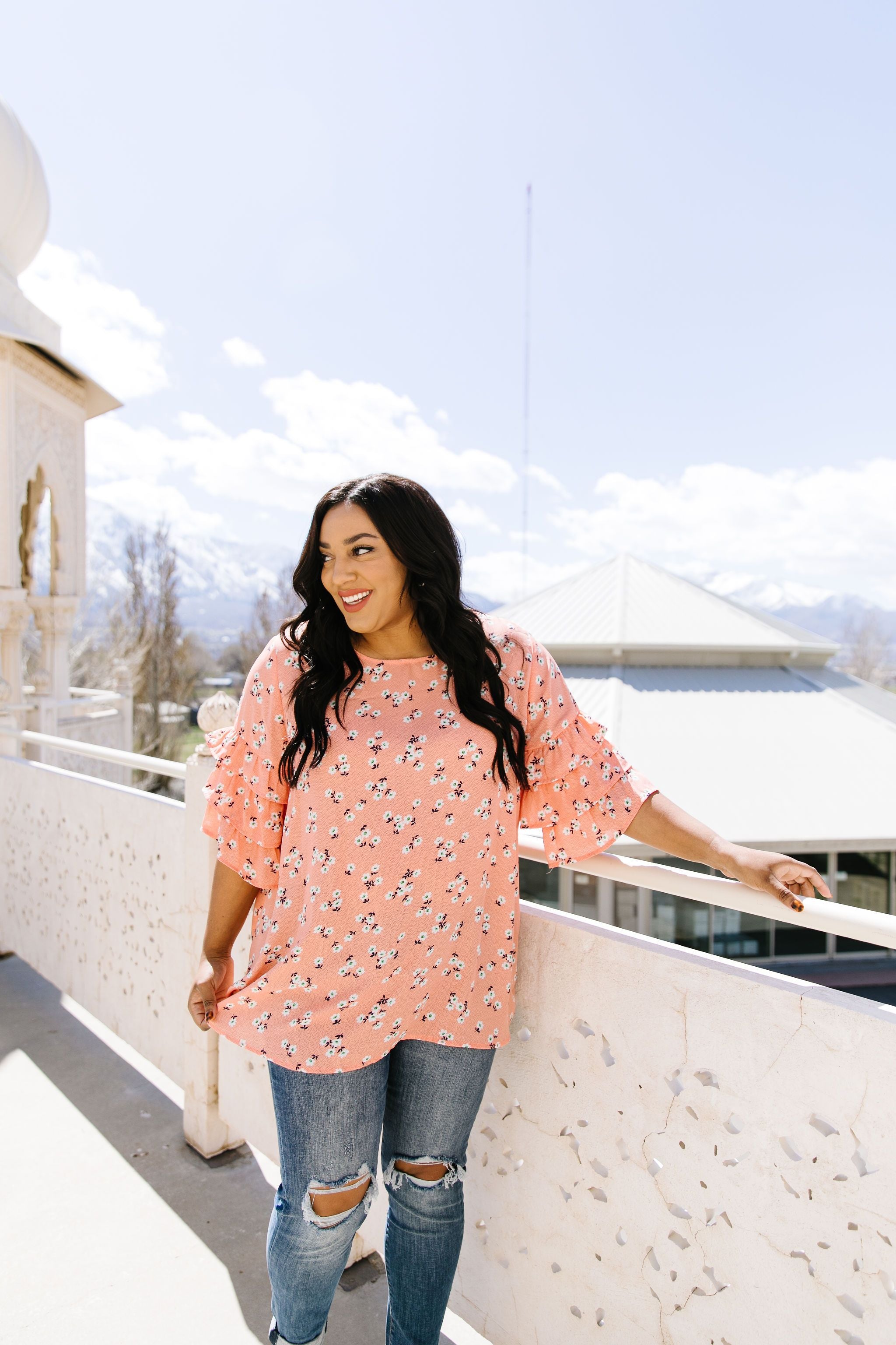 Apricot Ruffles Floral Blouse