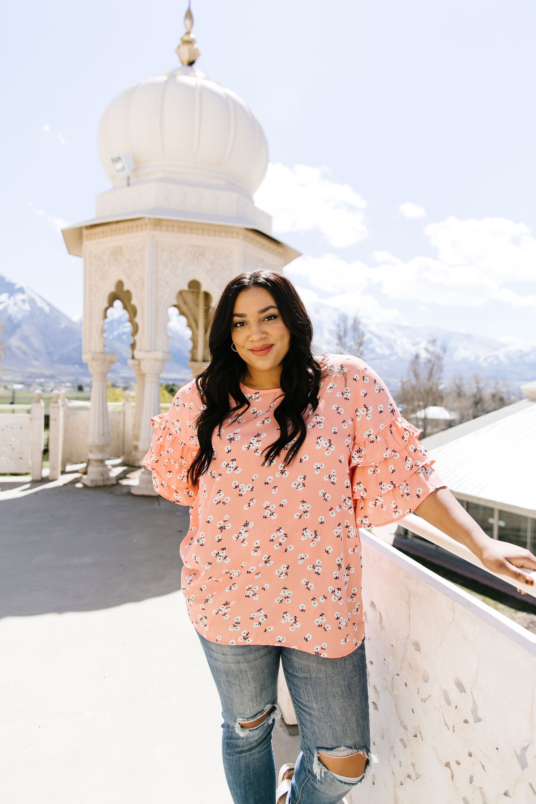 Apricot Ruffles Floral Blouse