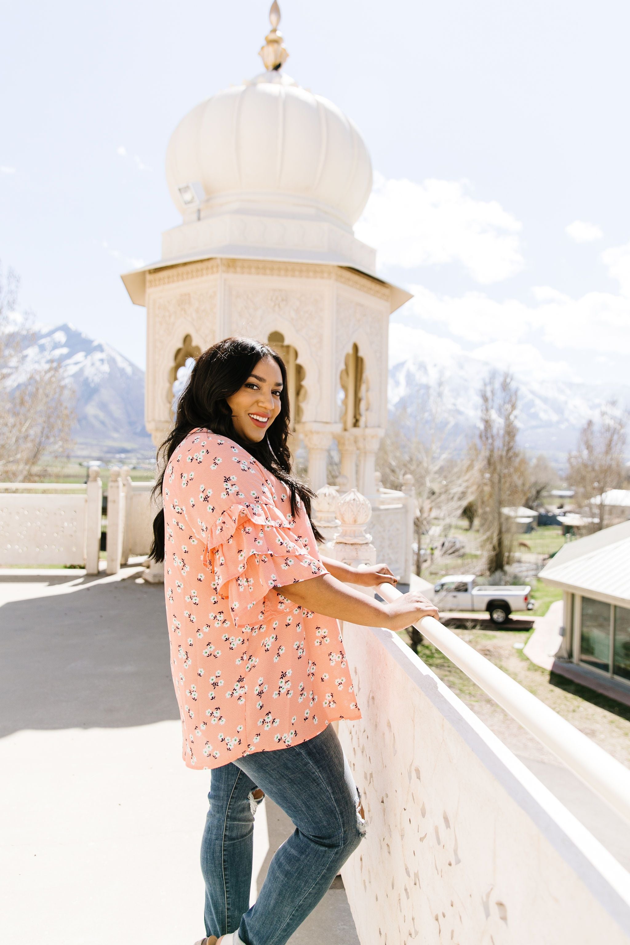 Apricot Ruffles Floral Blouse