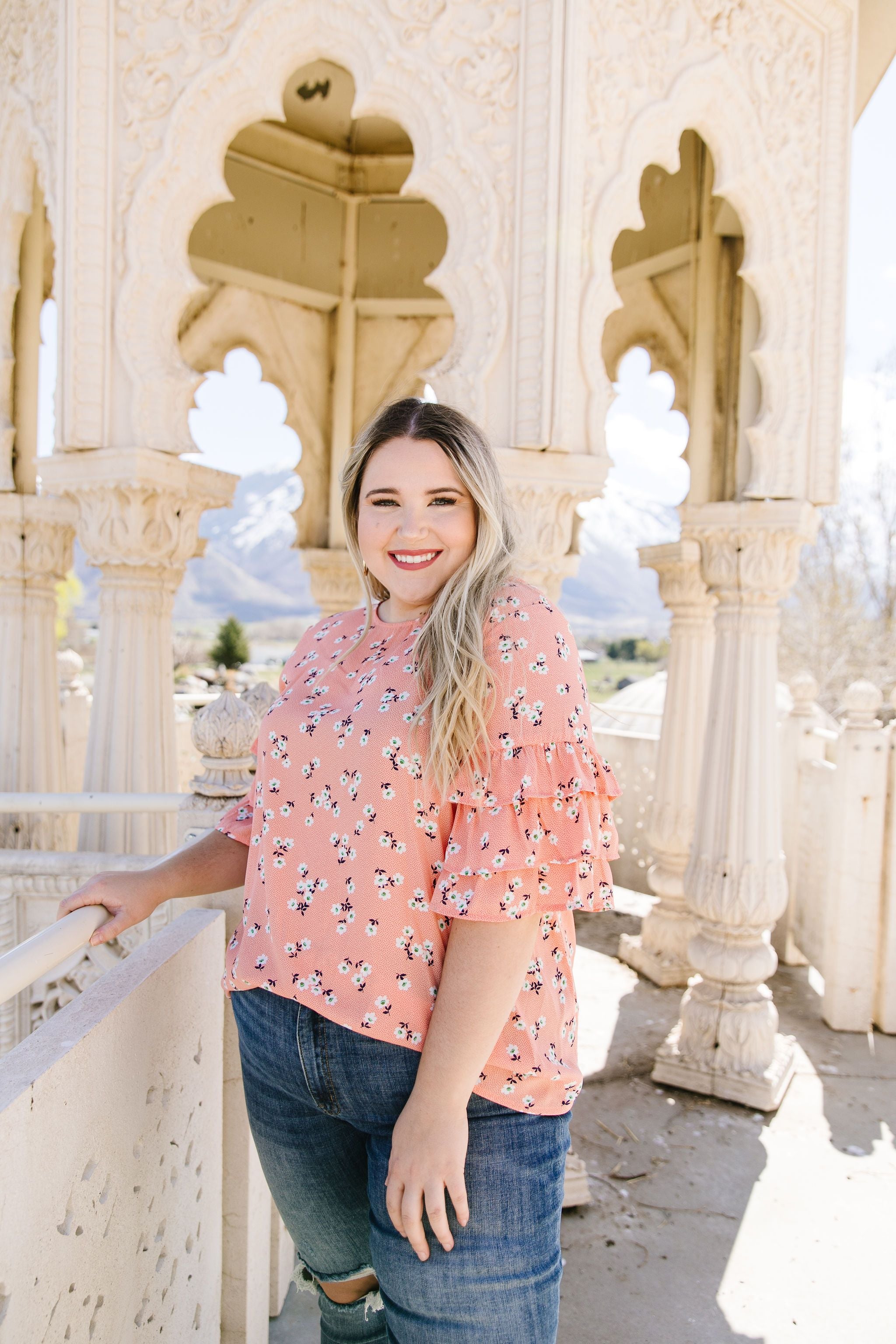 Apricot Ruffles Floral Blouse