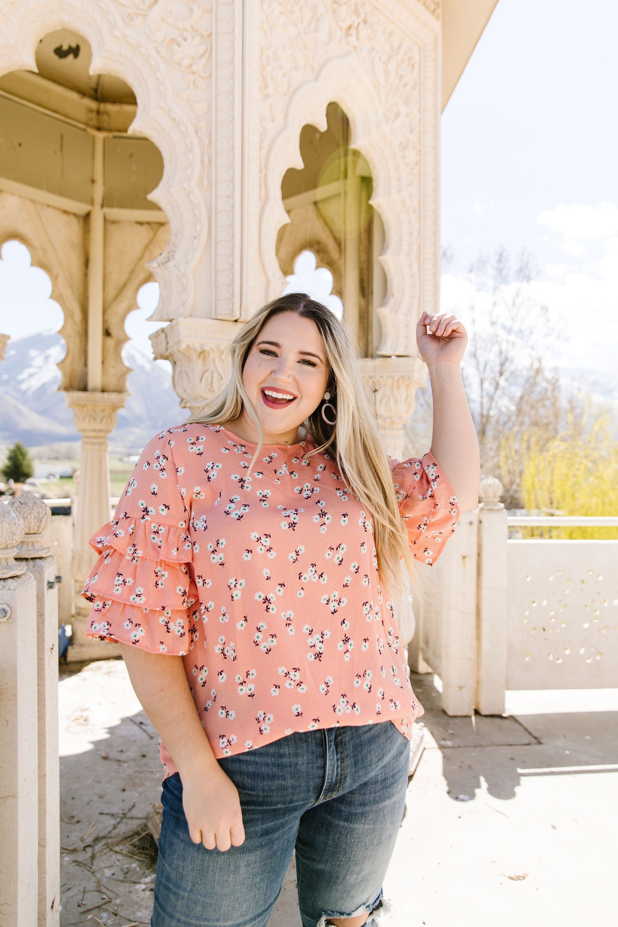 Apricot Ruffles Floral Blouse