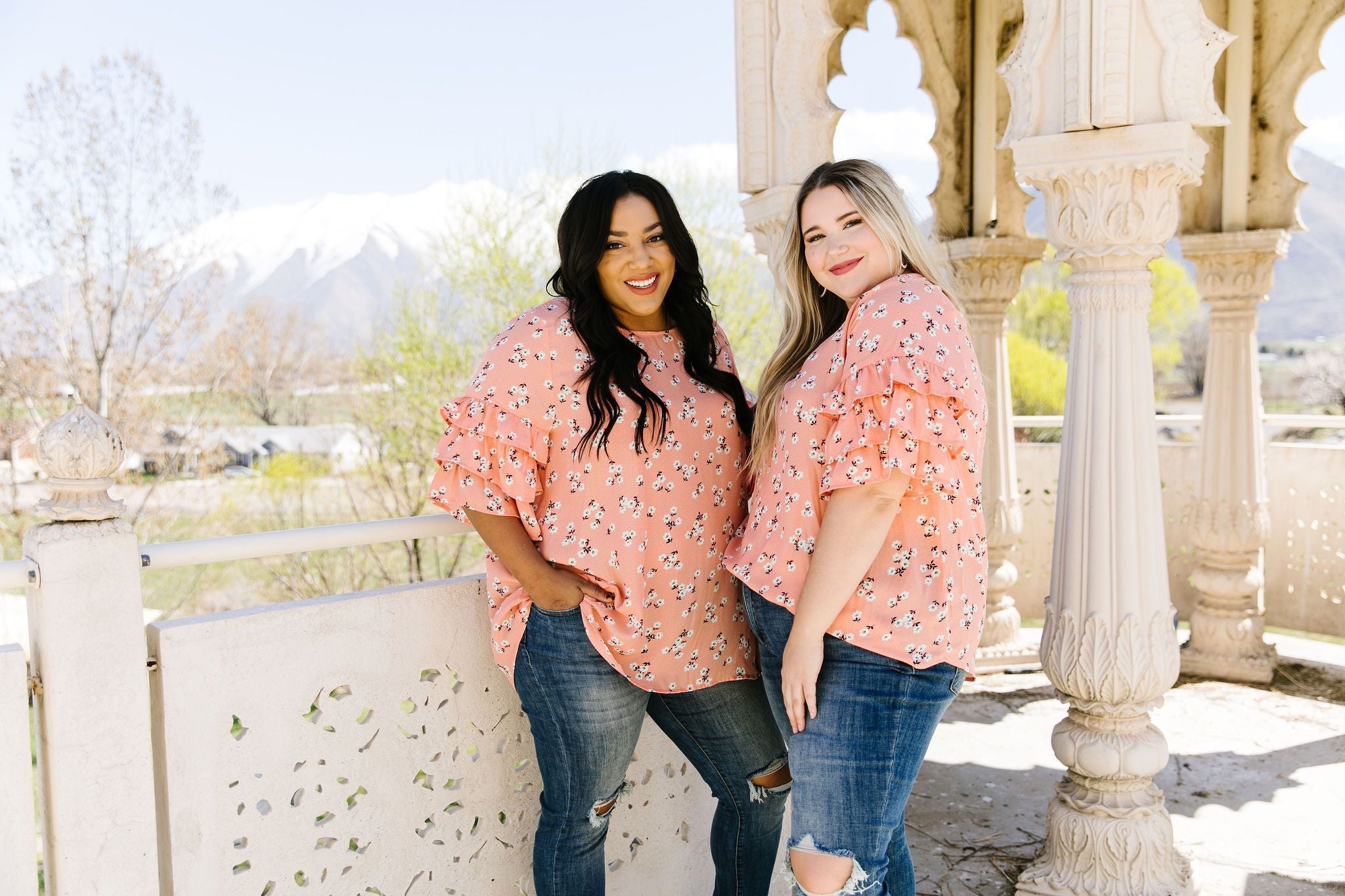 Apricot Ruffles Floral Blouse