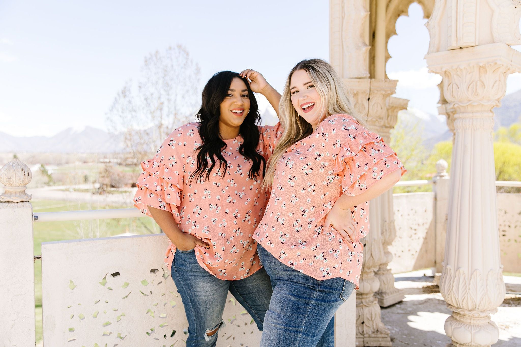 Apricot Ruffles Floral Blouse