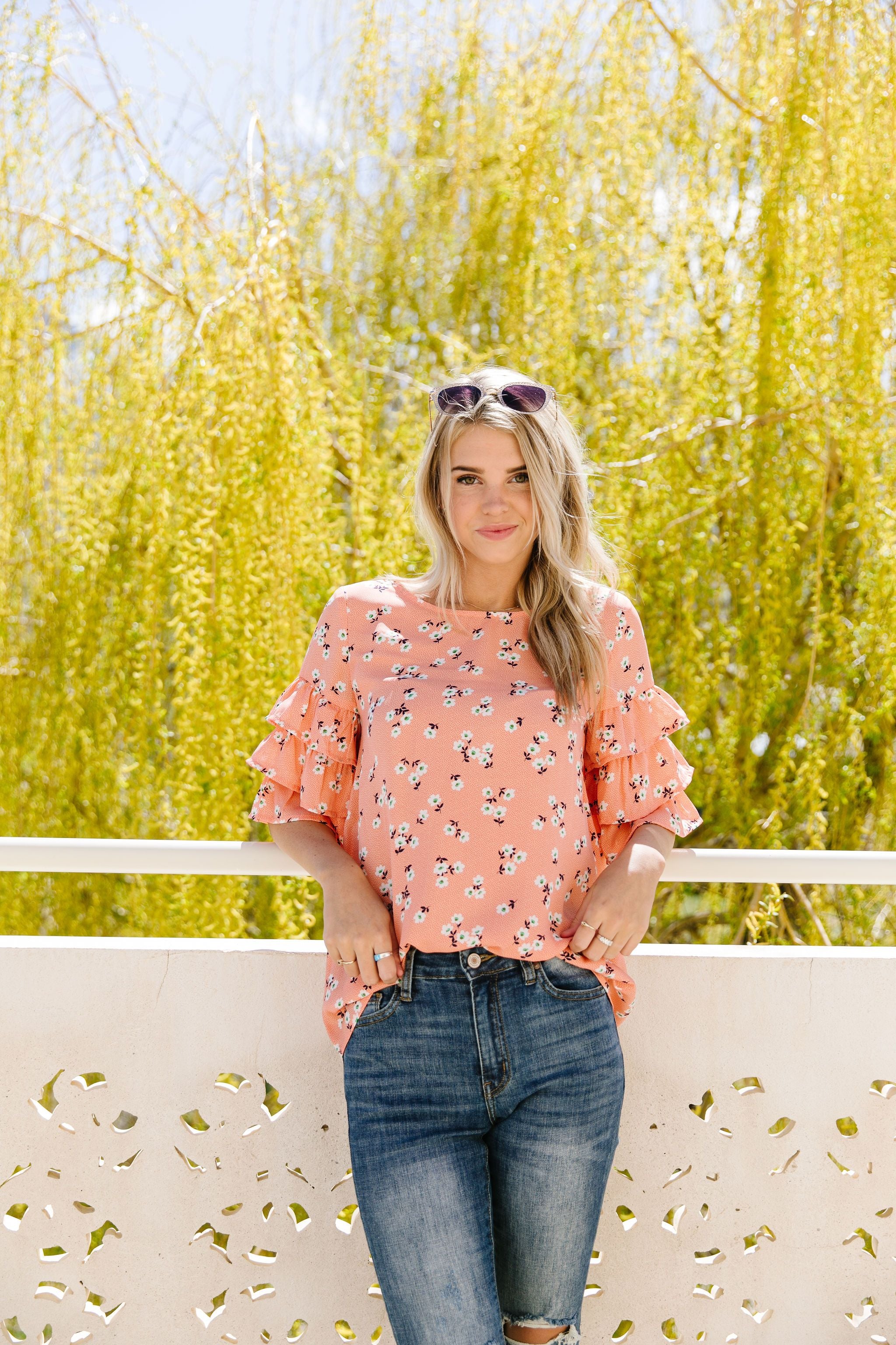 Apricot Ruffles Floral Blouse