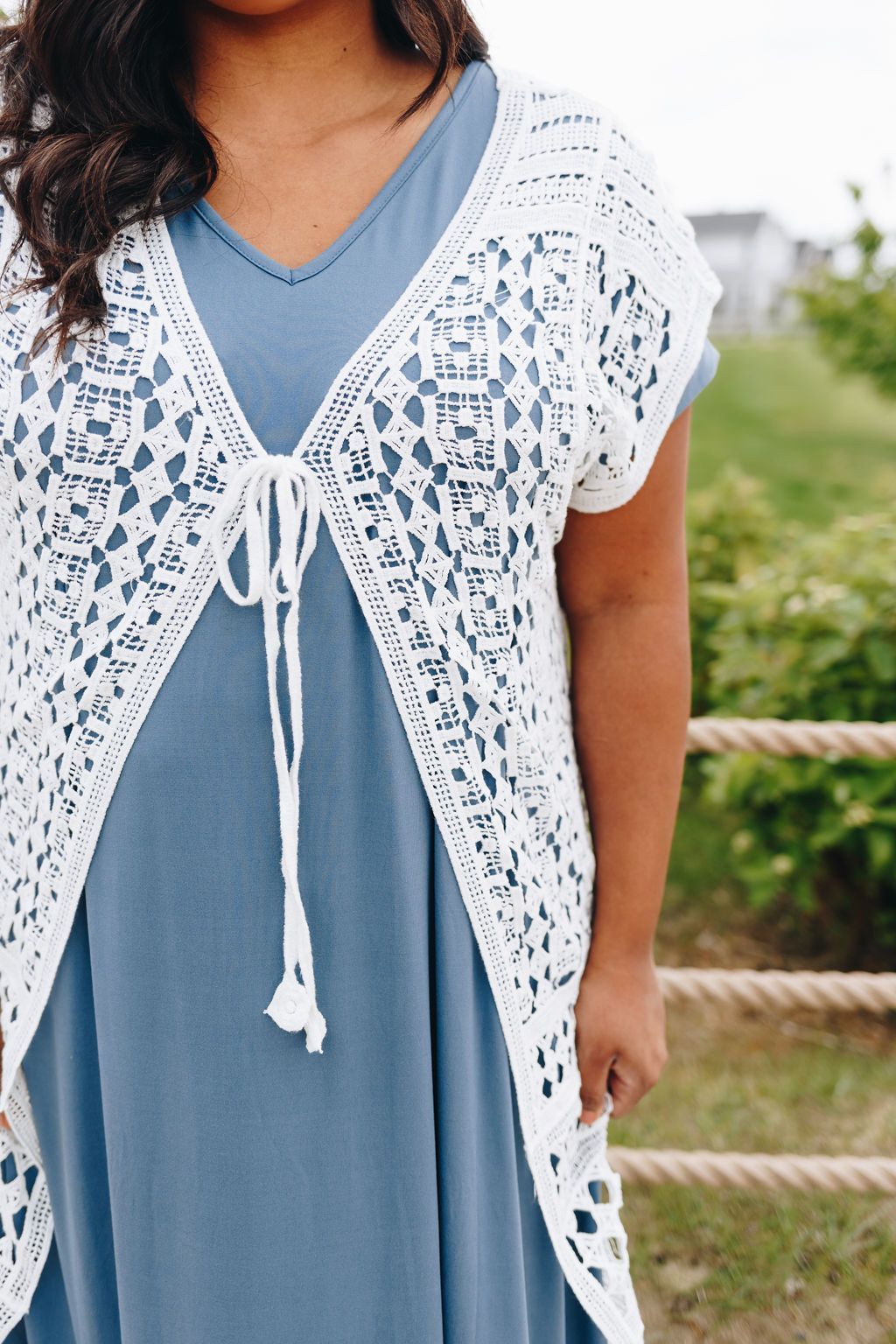 Artsy Crocheted Cardi In Ivory