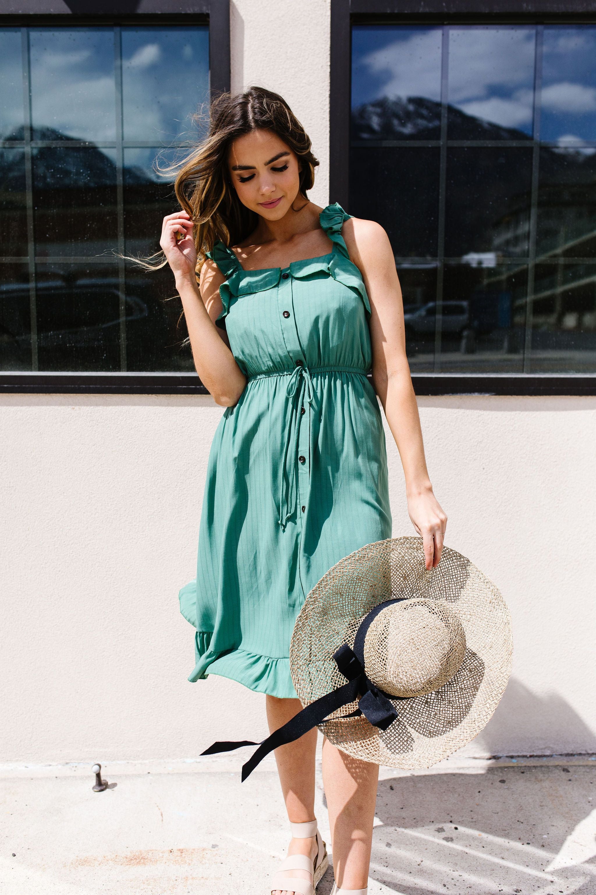 Barely Ruffled Green Sun Dress