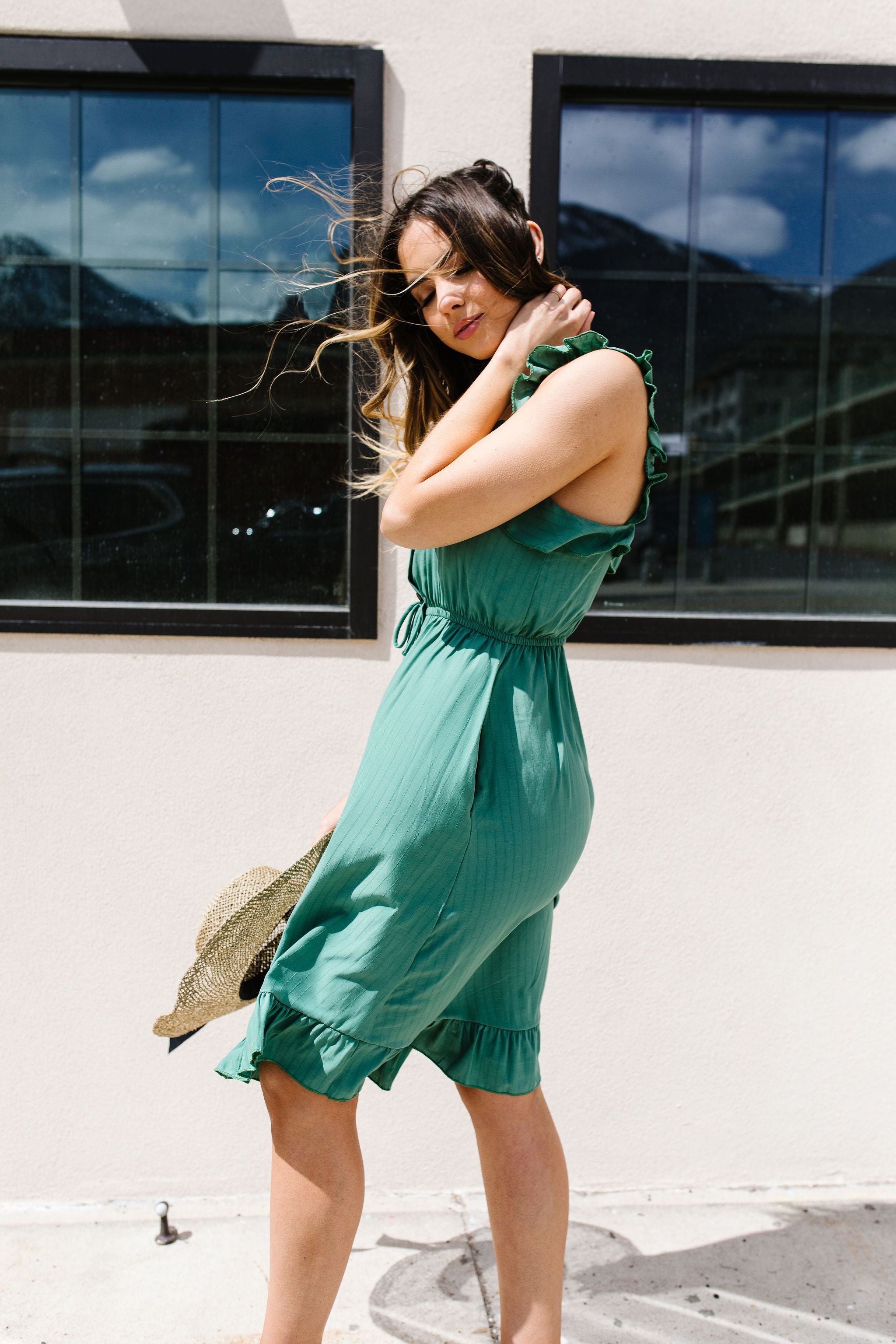 Barely Ruffled Green Sun Dress