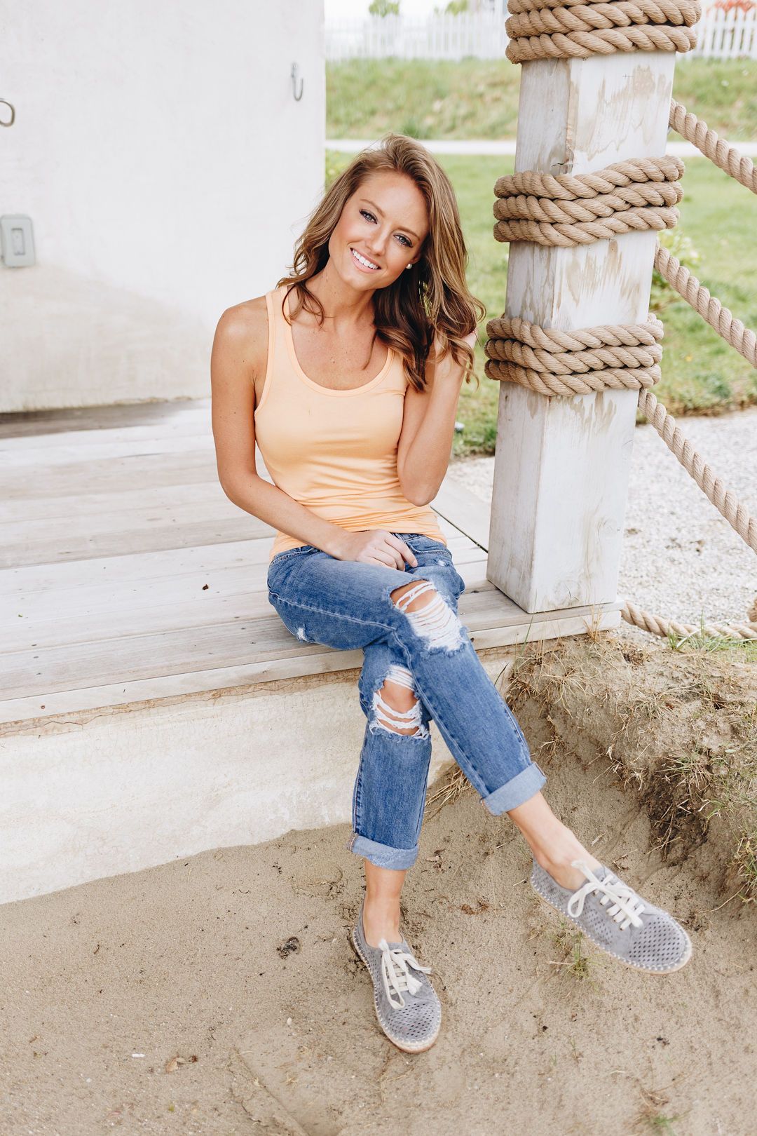 Basic Scoop Neck Tank In Creamsicle