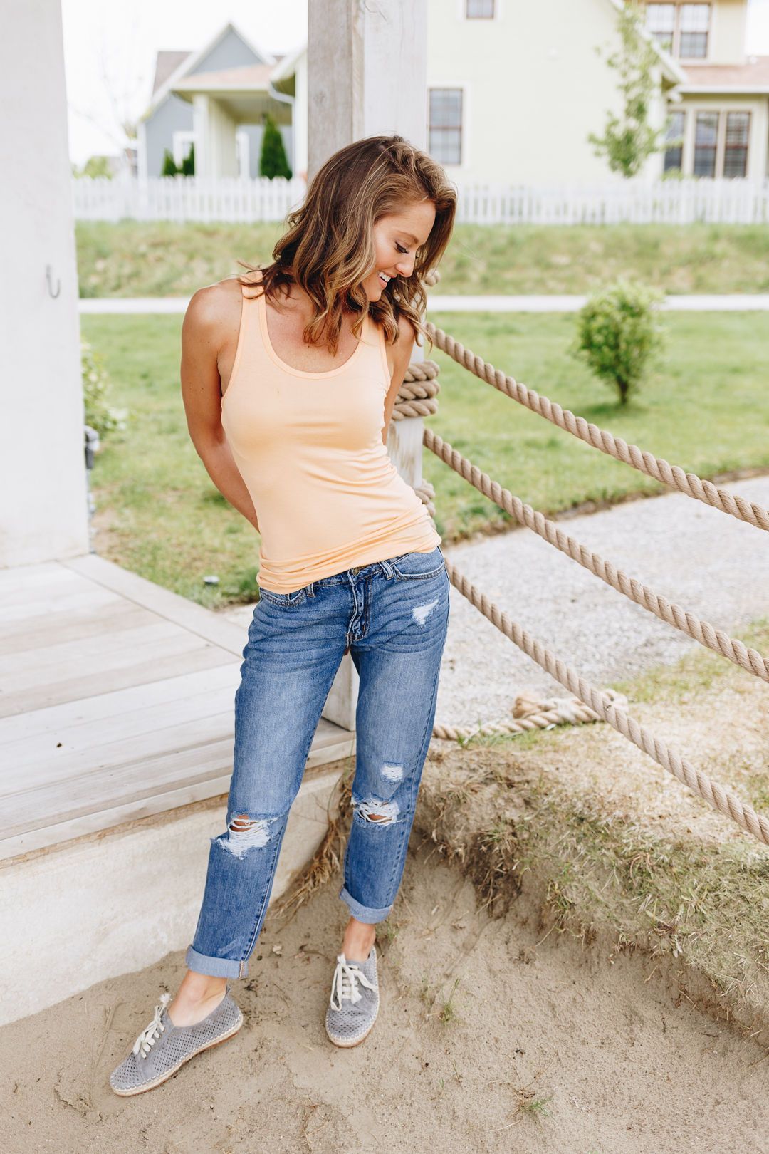 Basic Scoop Neck Tank In Creamsicle