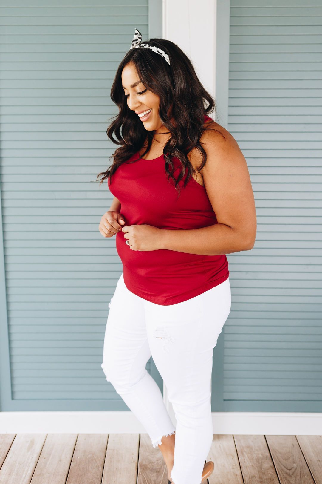 Basic Scoop Neck Tank In Crimson