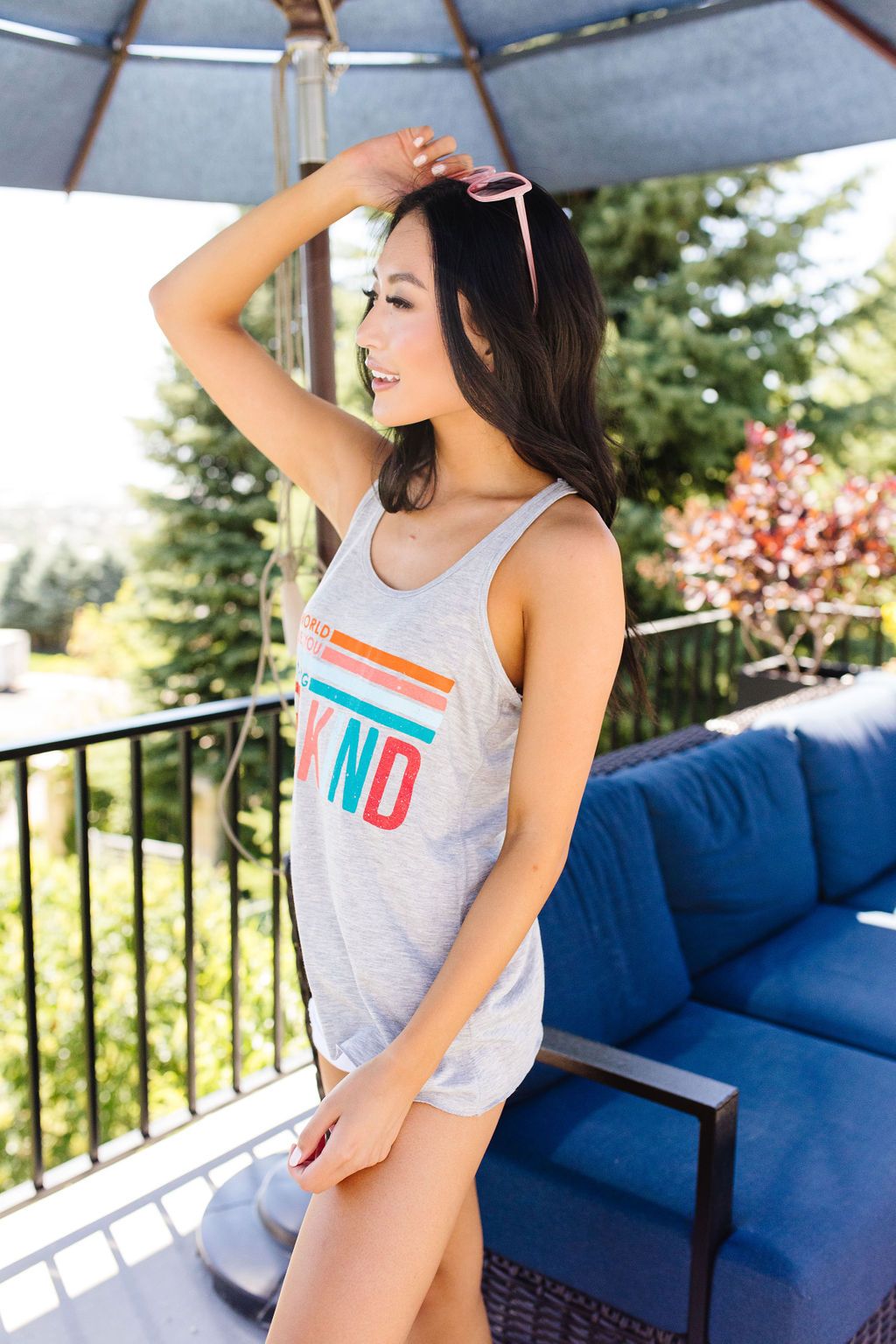 Be Kind Racerback Tank In Heather Gray