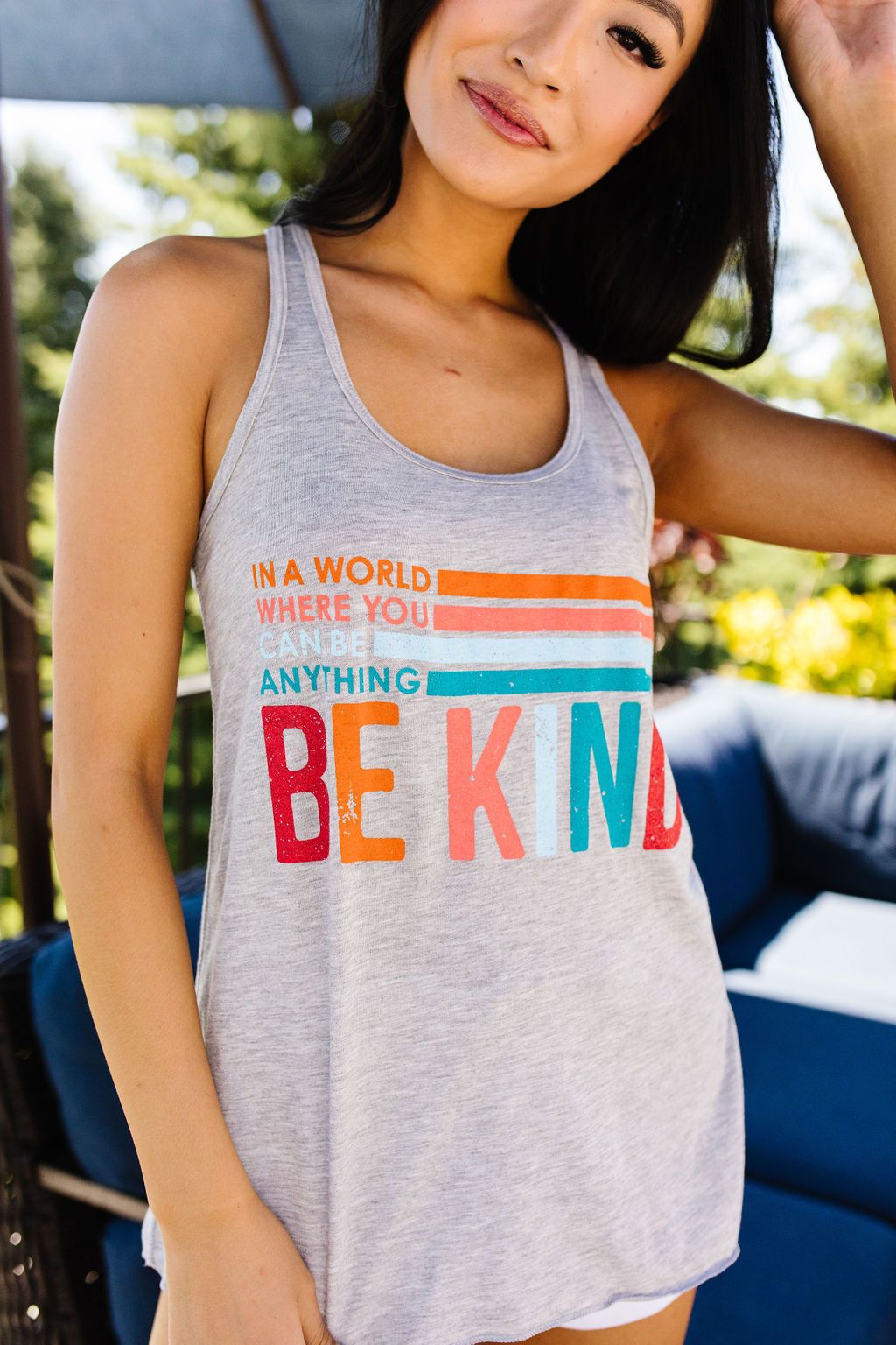 Be Kind Racerback Tank In Heather Gray