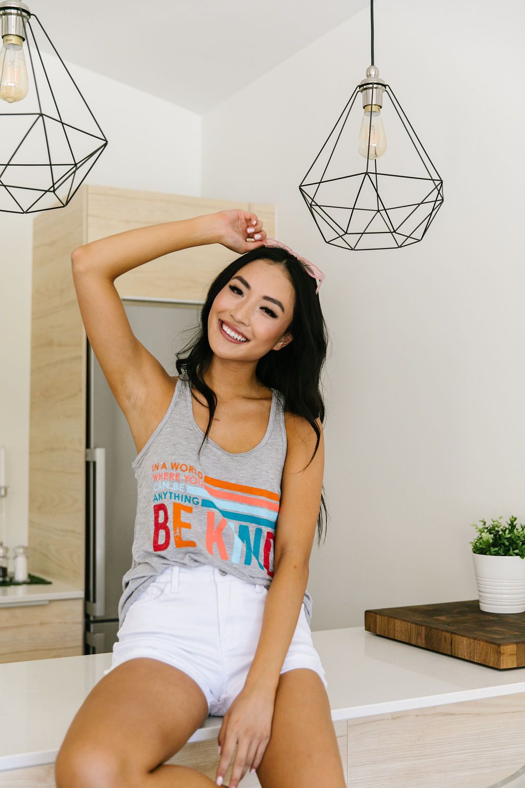 Be Kind Racerback Tank In Heather Gray