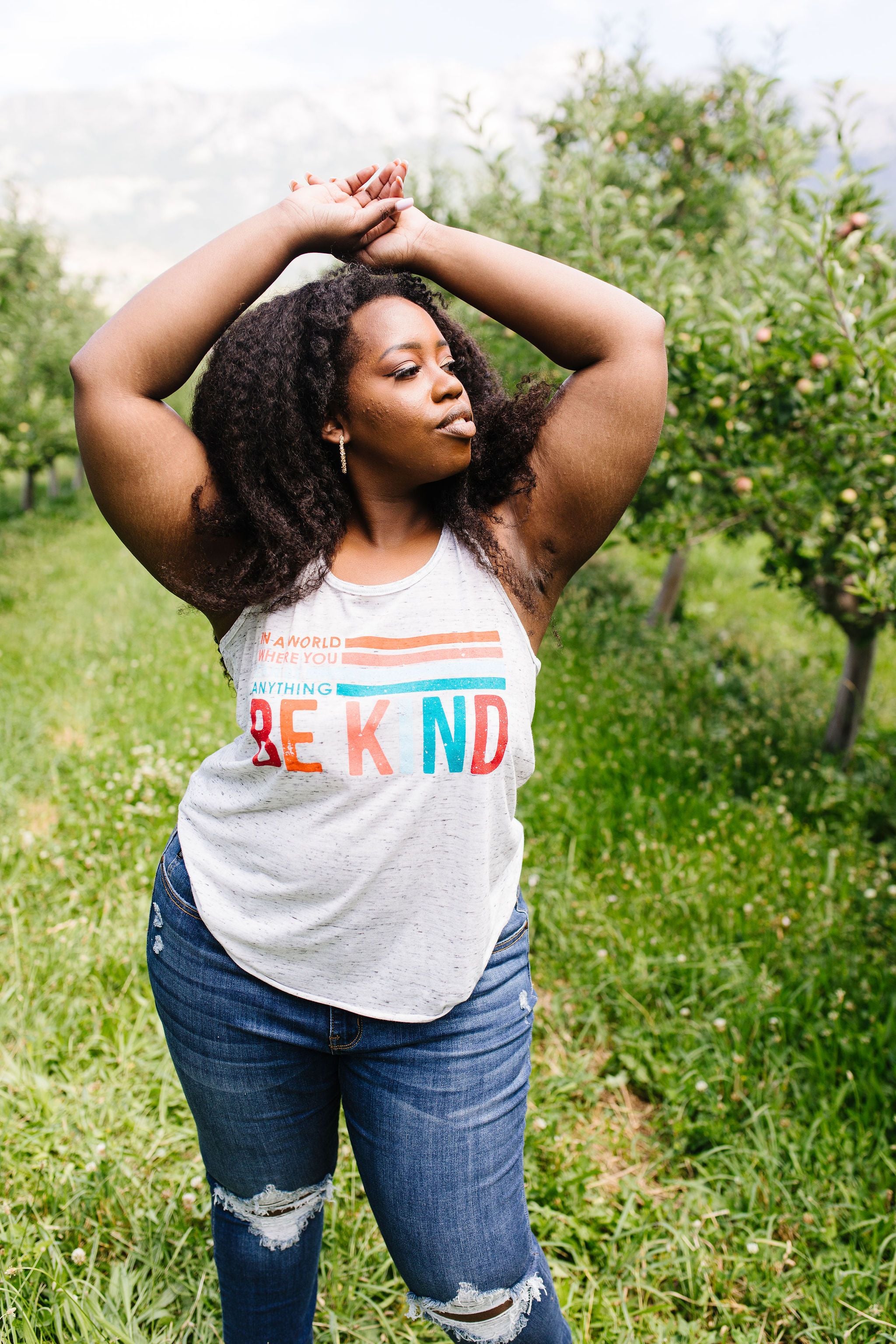 Be Kind Racerback Tank In Marbled White