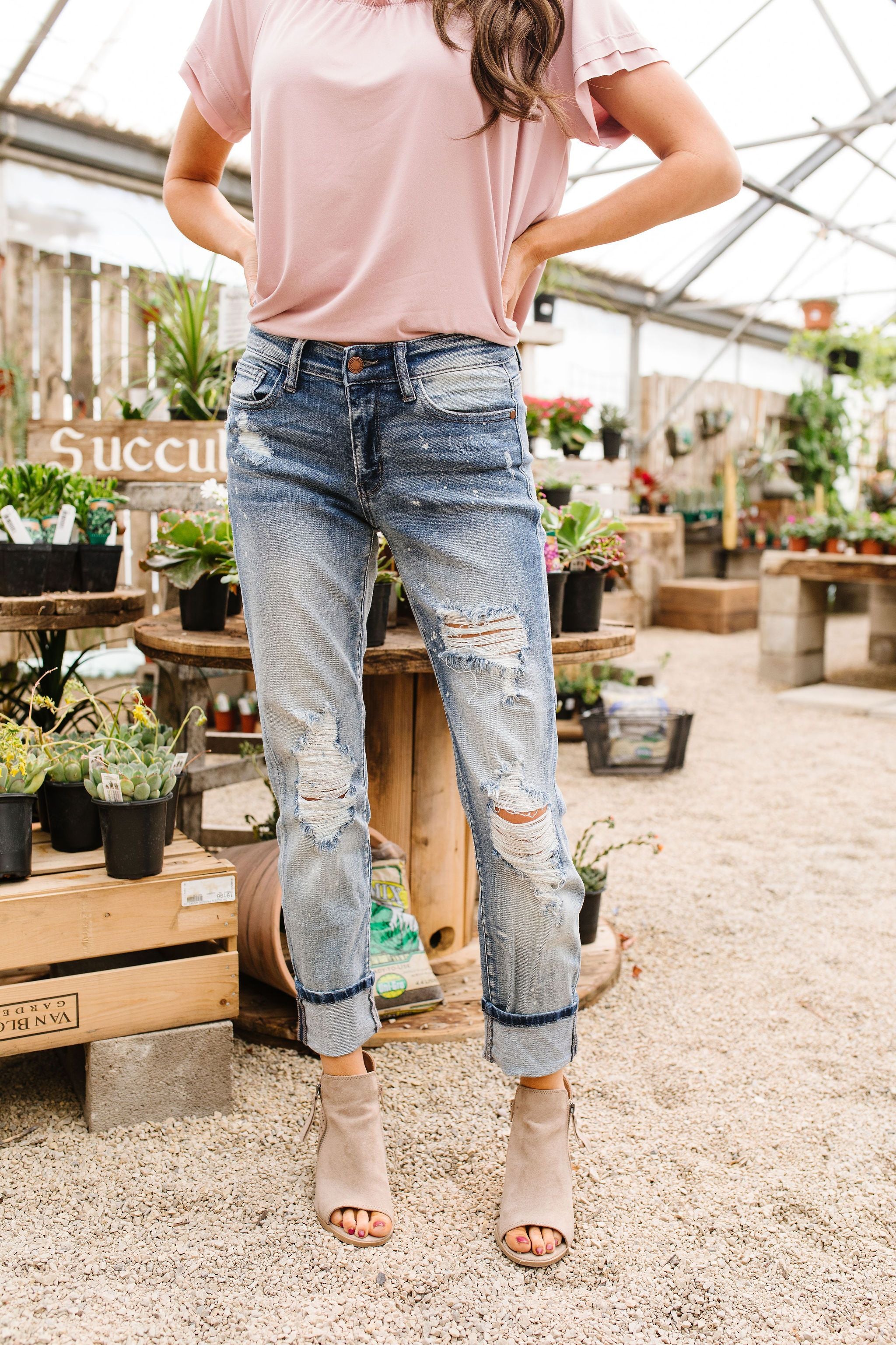 Beach Splash Destroyed Boyfriend Jeans