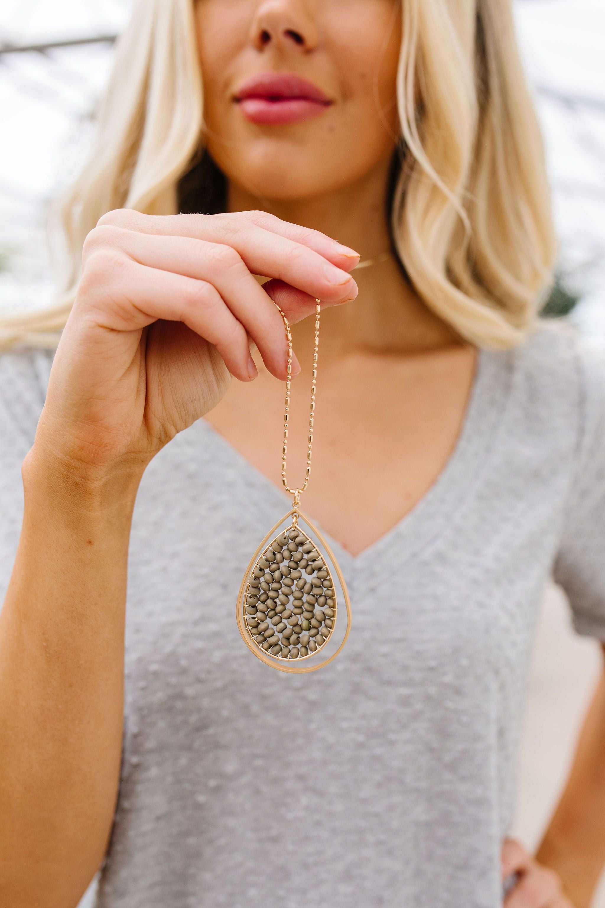 Beaded Teardrop Necklace & Earring Set