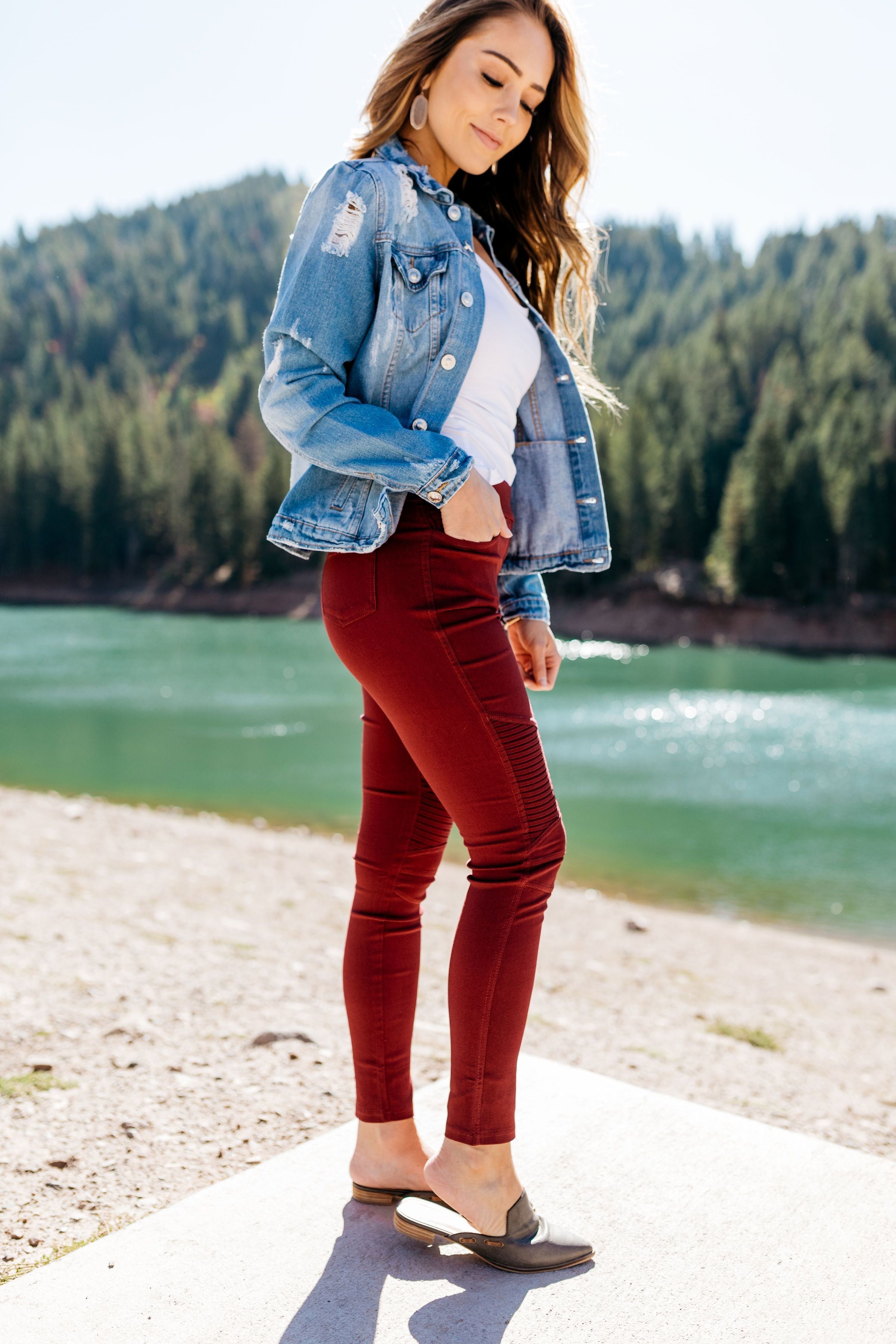 Beguiling Moto Jegging In Burgundy