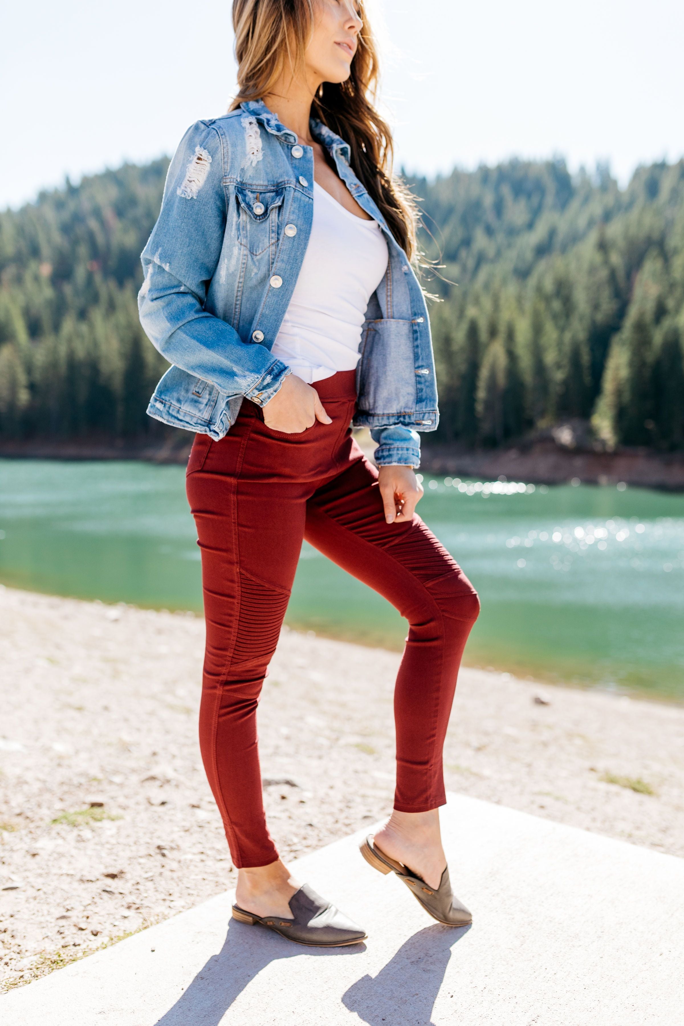 Beguiling Moto Jegging In Burgundy