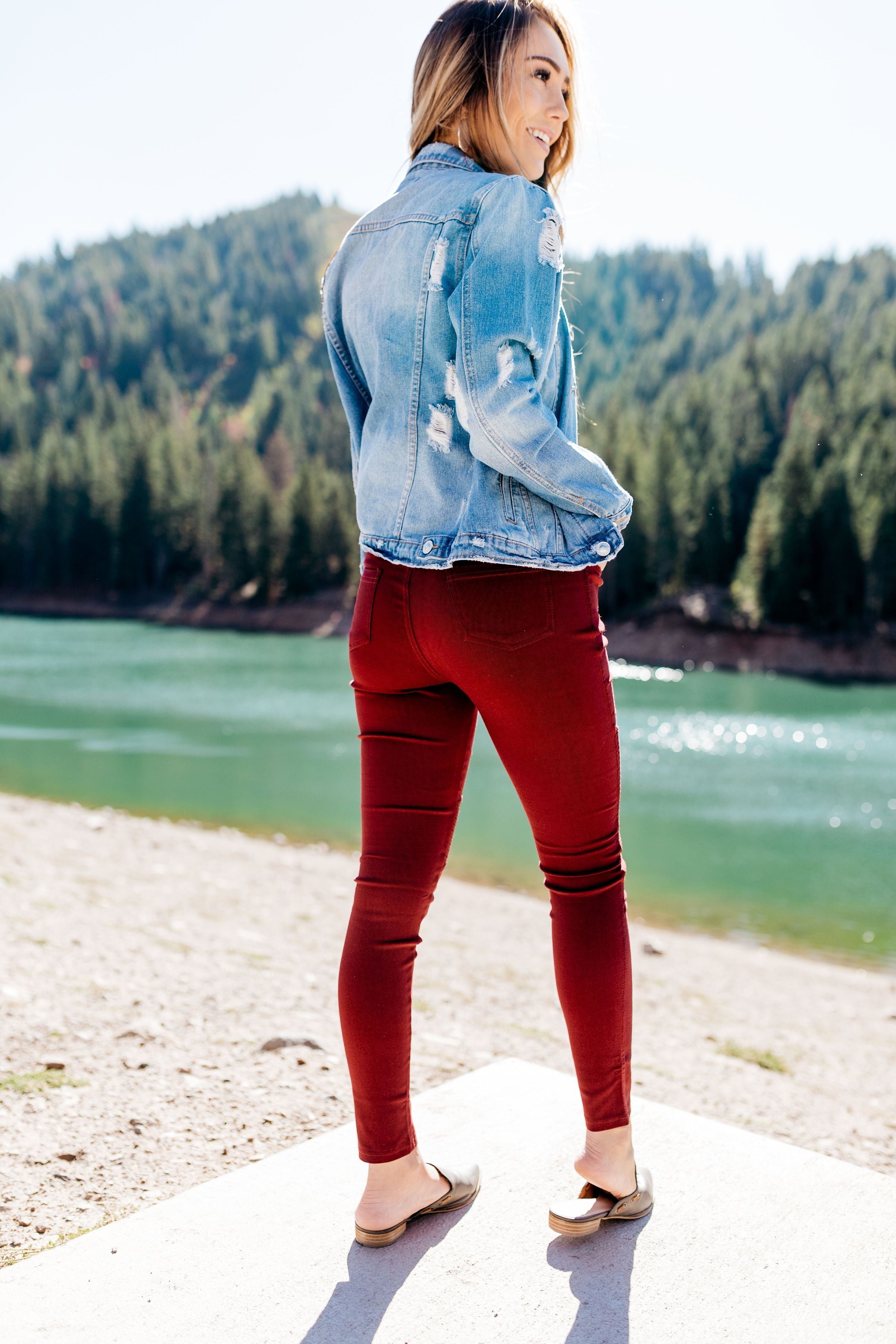 Beguiling Moto Jegging In Burgundy