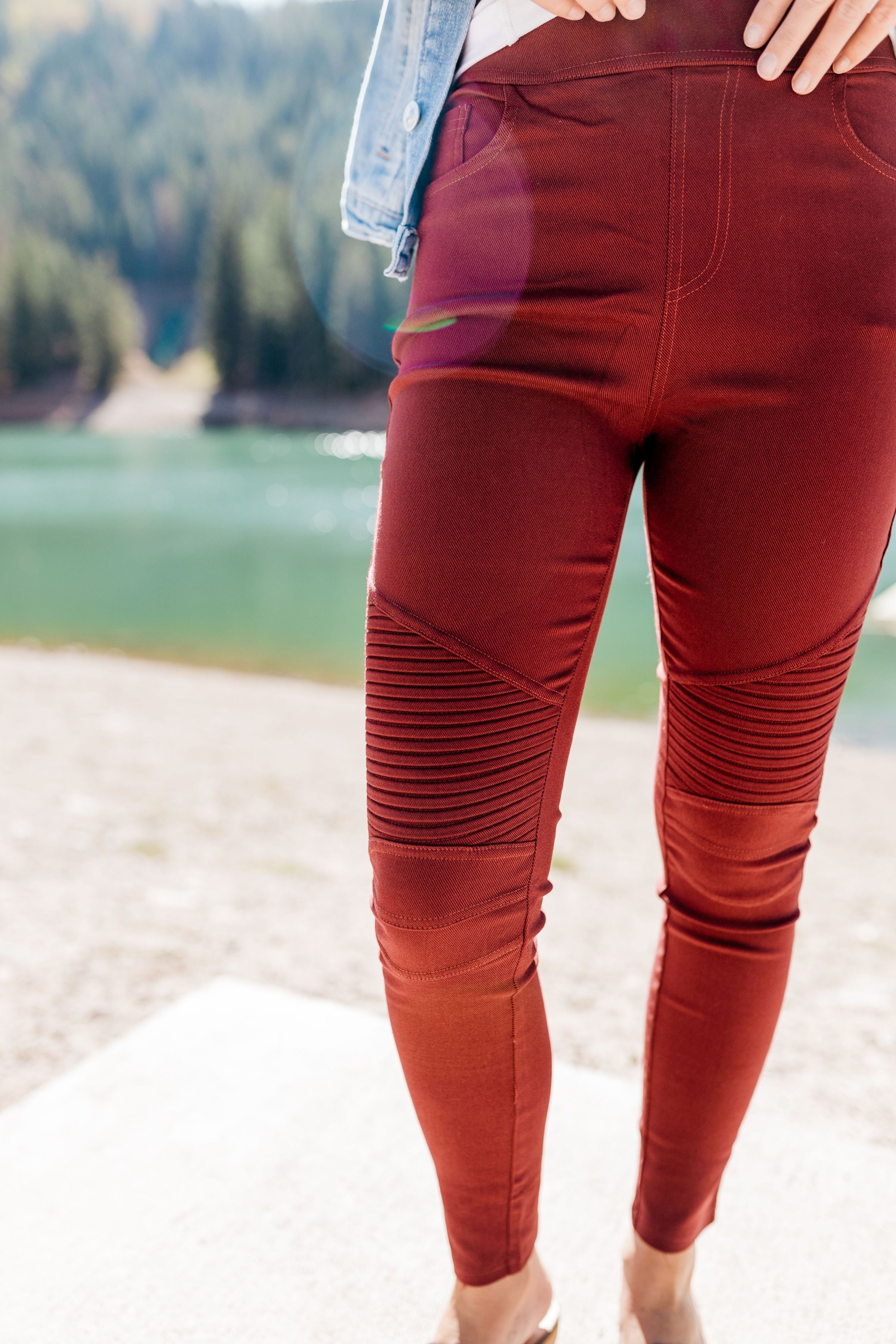 Beguiling Moto Jegging In Burgundy