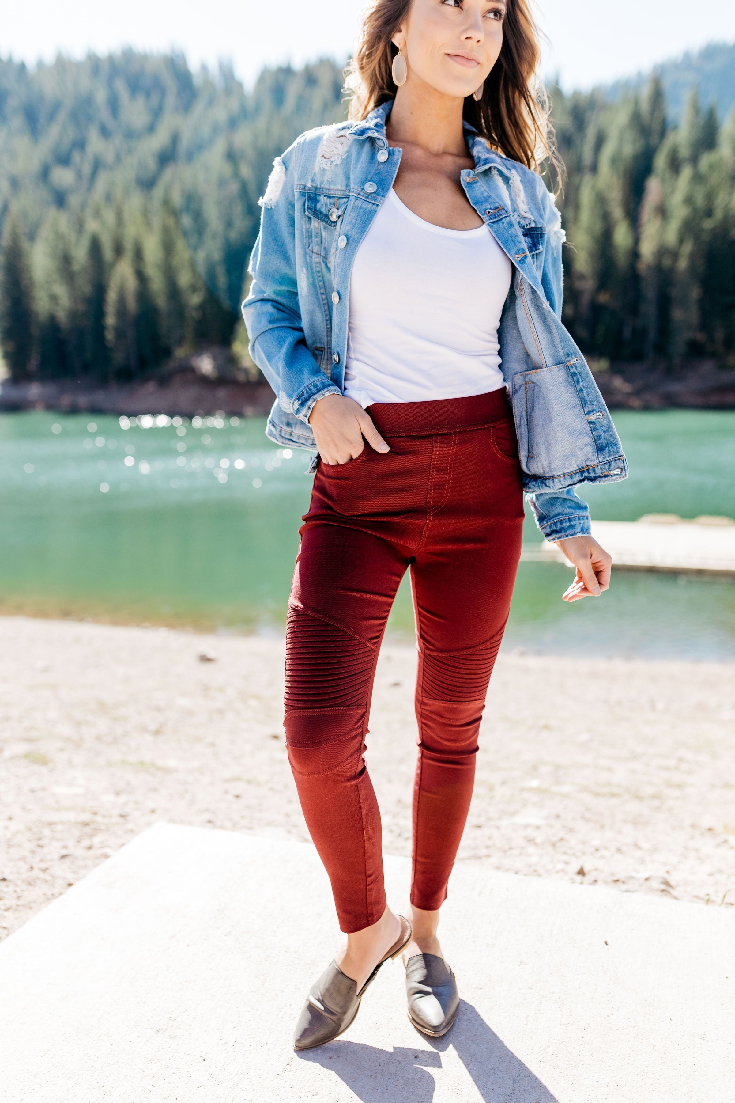 Beguiling Moto Jegging In Burgundy