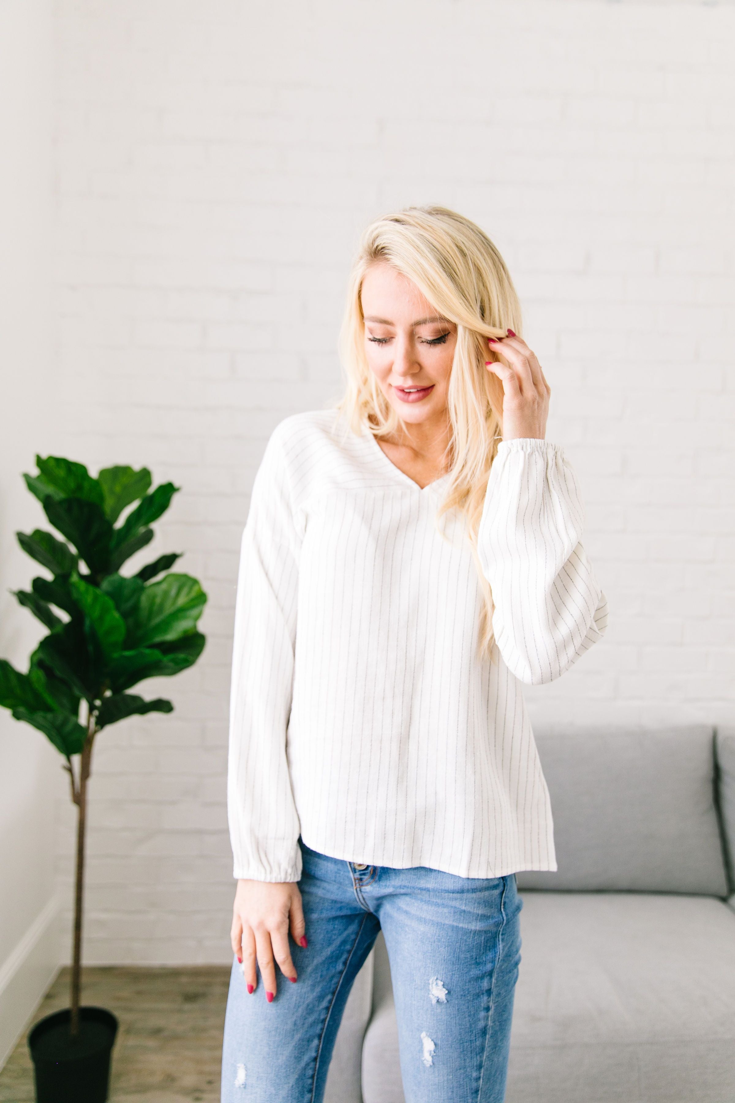 Bellevue Striped V-Neck Top - ALL SALES FINAL