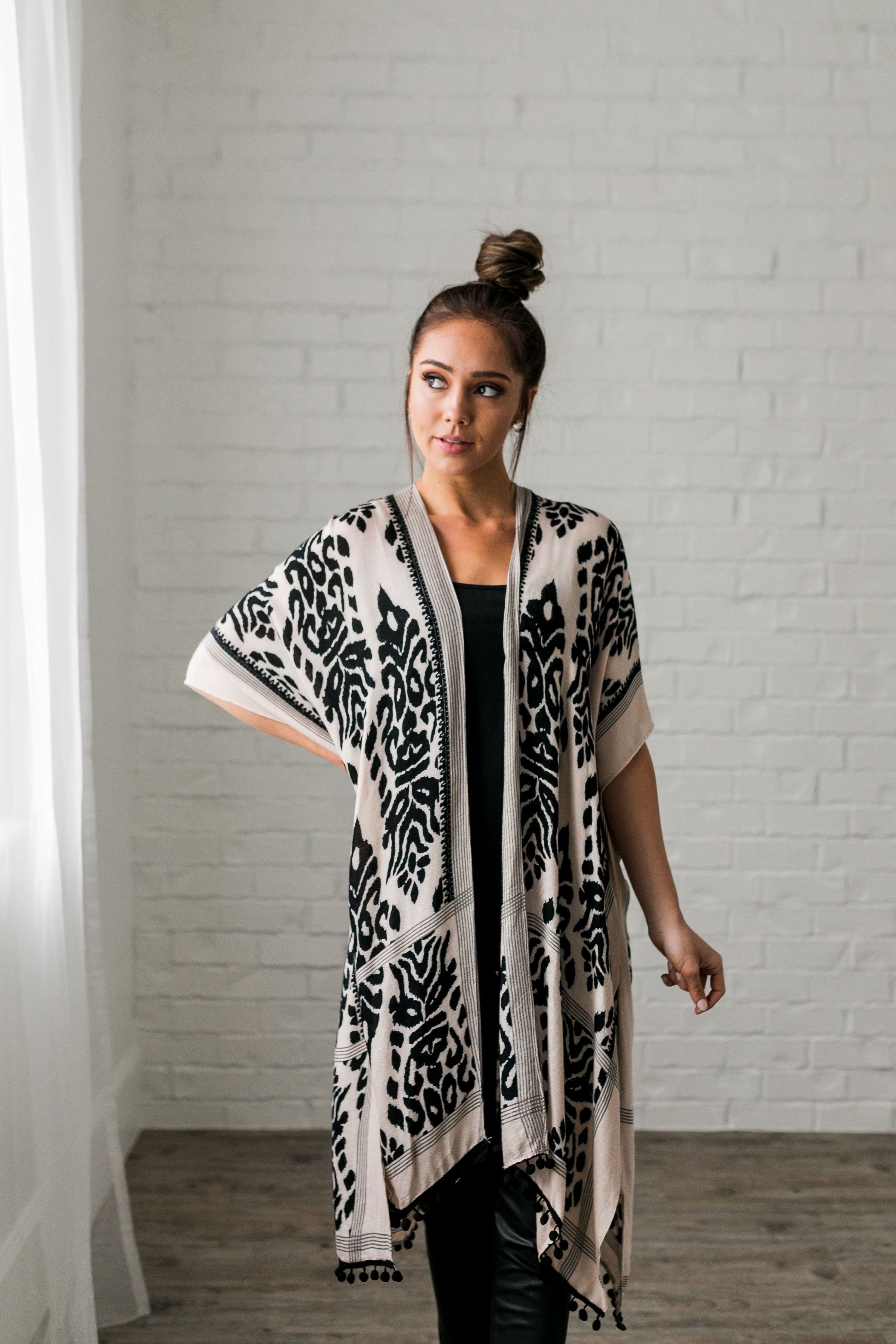 Black + Ivory Boho Print Kimono