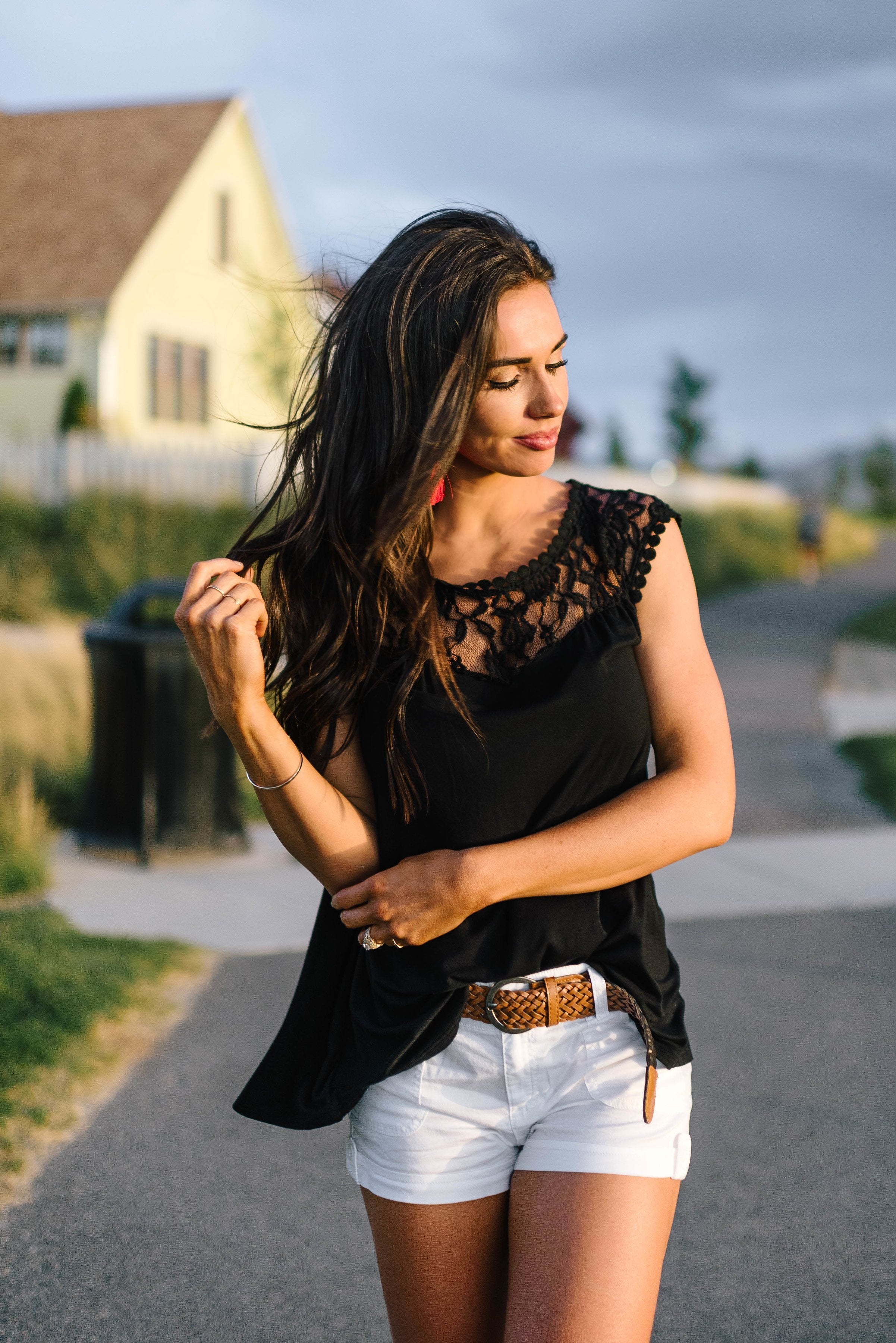 Black Sleeveless Lace Trimmed Tunic