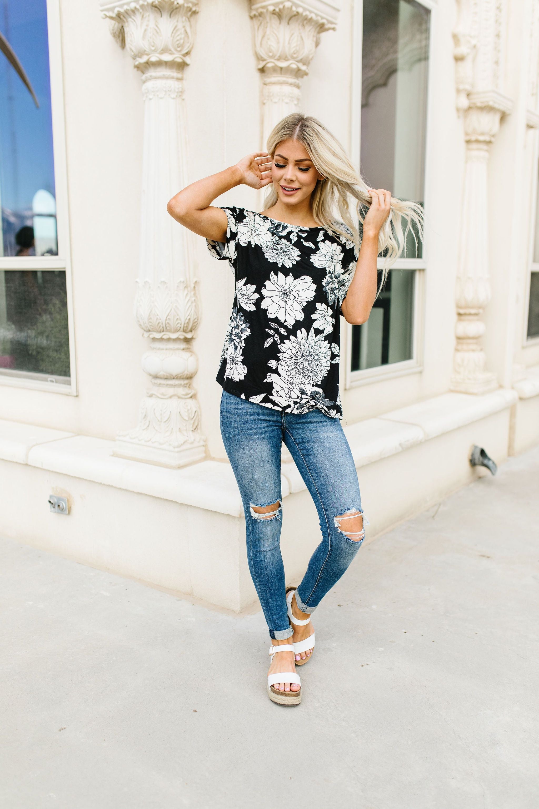 Black & White Flower Garden Top