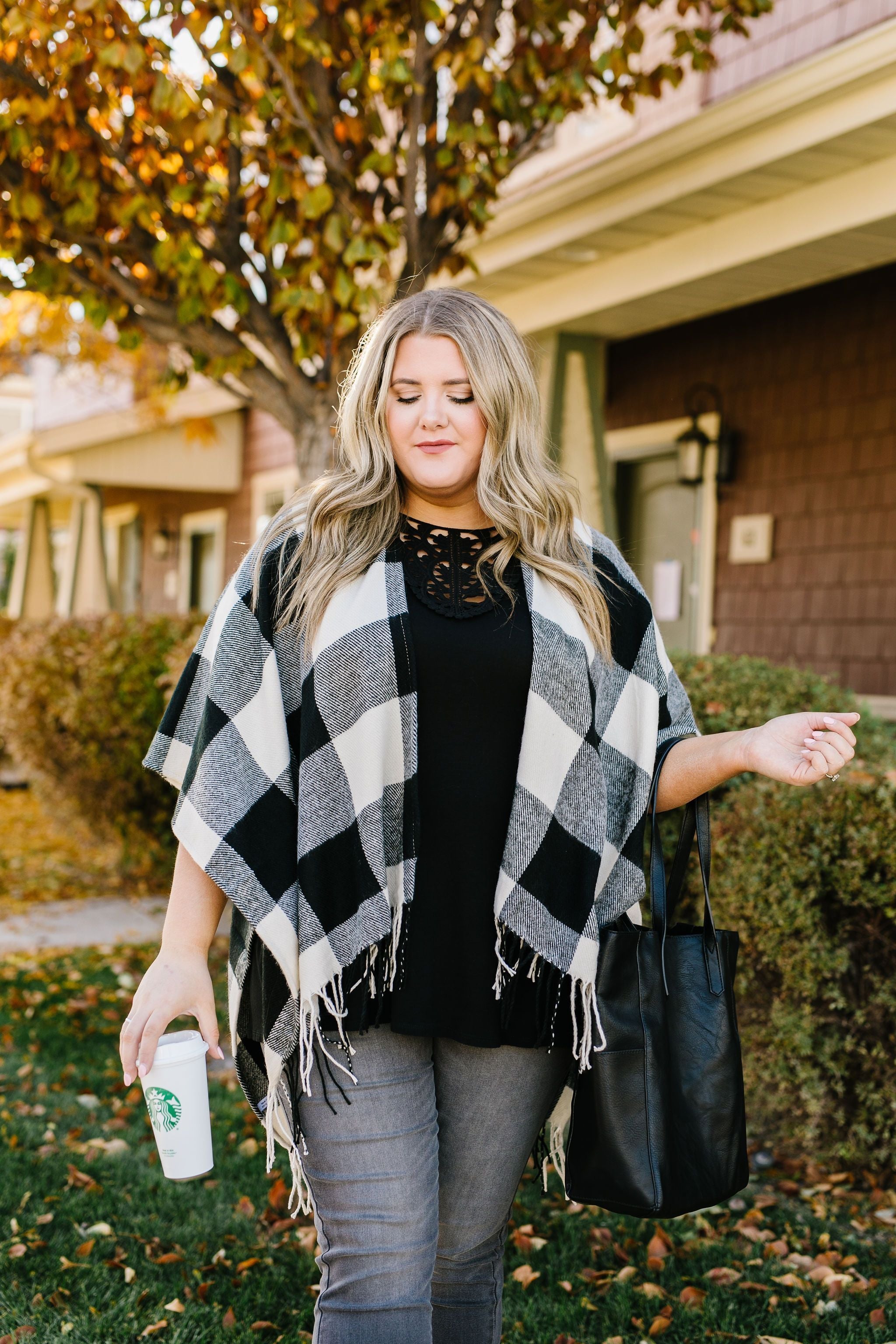 Blank Check Plaid Poncho