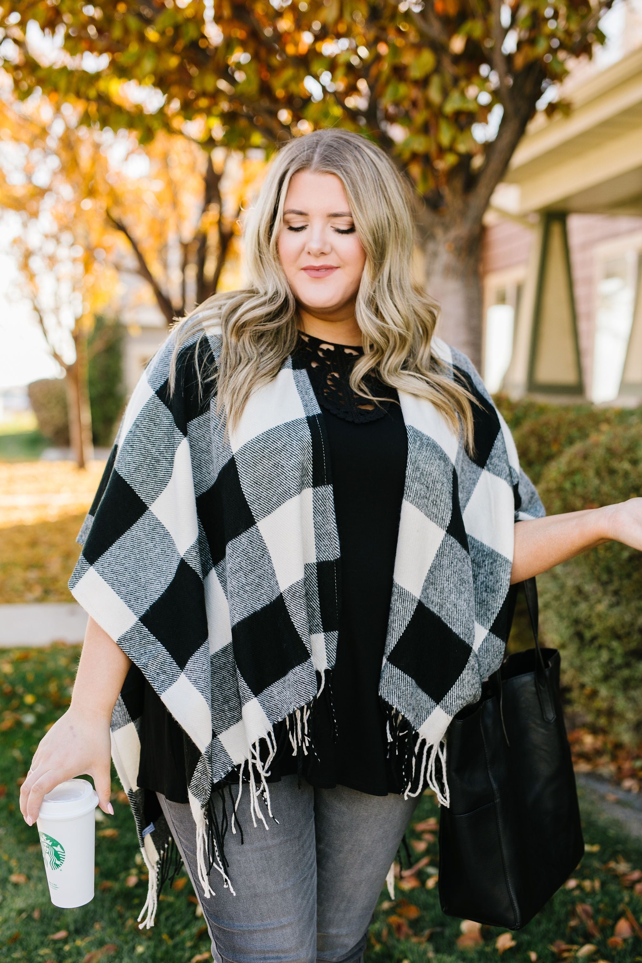 Blank Check Plaid Poncho