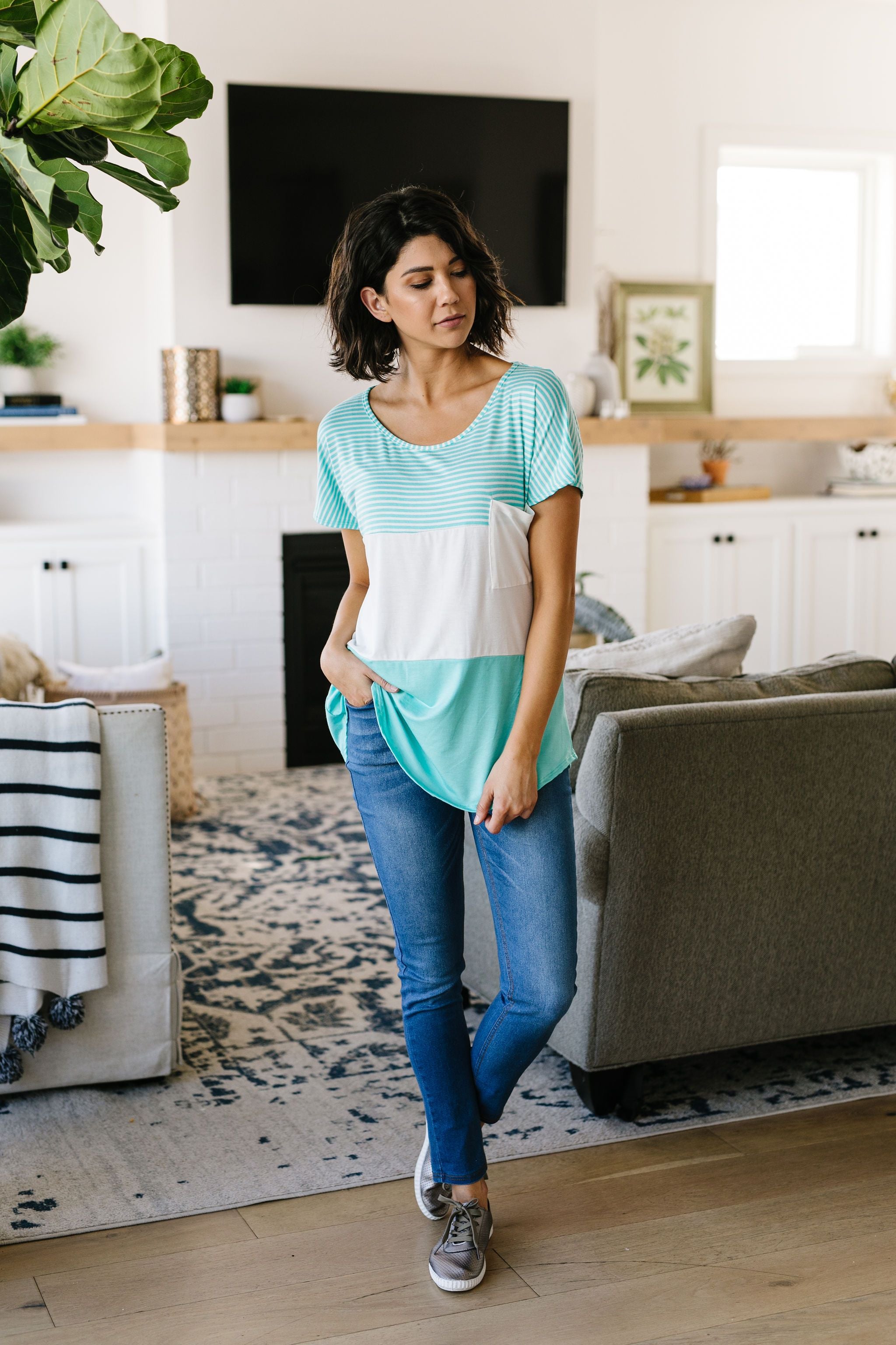 Block Party Top In Aqua