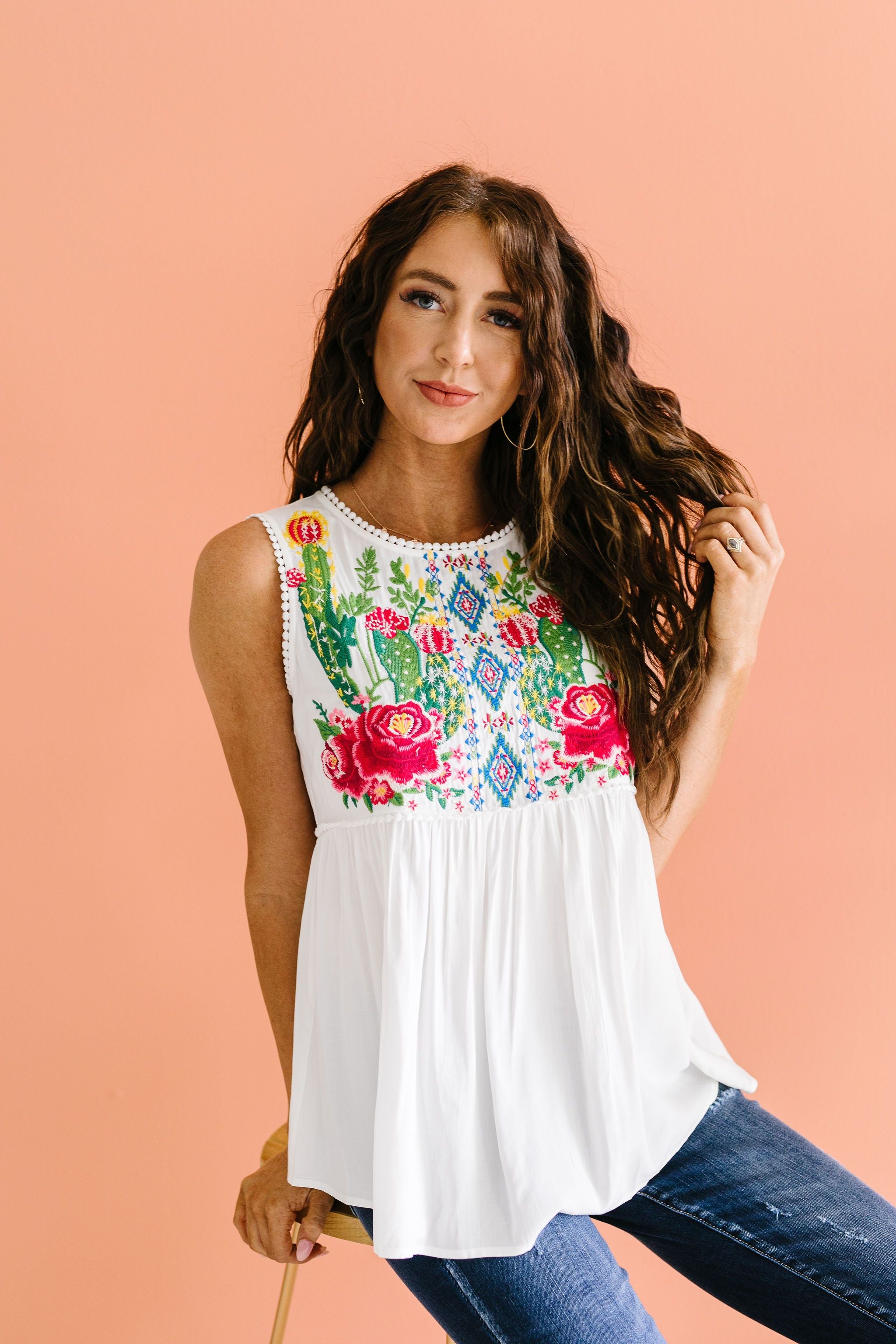 Bloom In The Desert Embroidered Top In Ivory