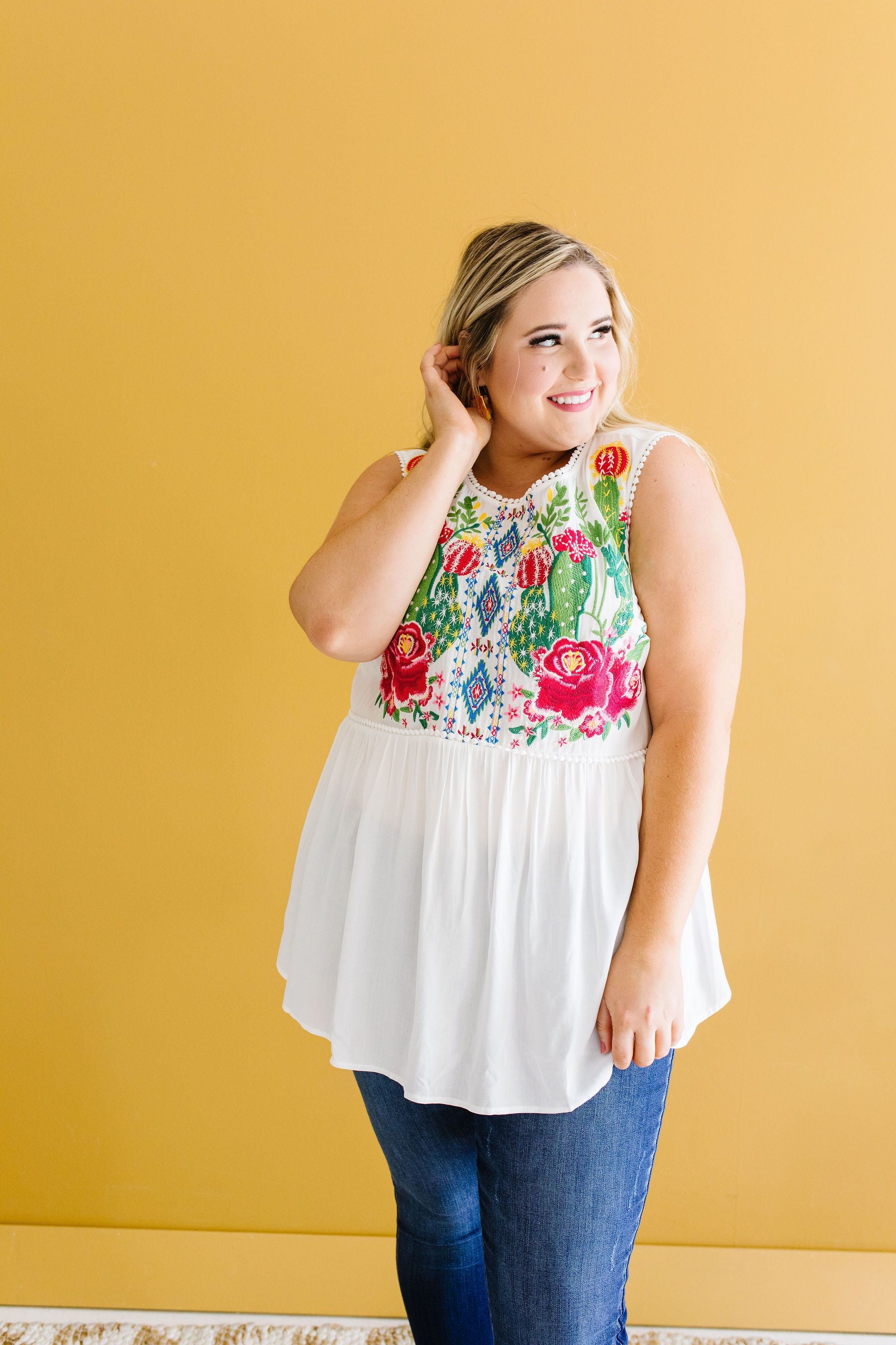 Bloom In The Desert Embroidered Top In Ivory