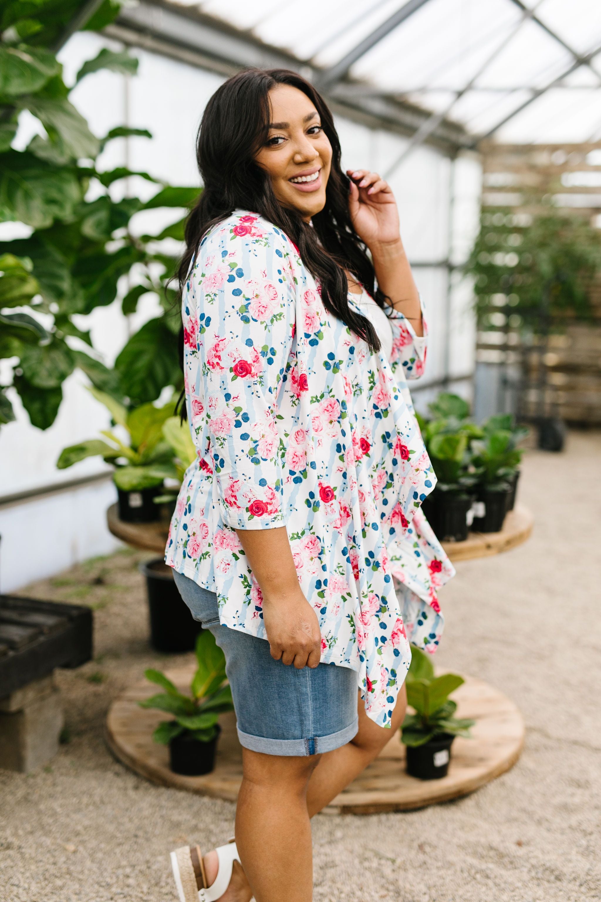 Blossoms On Subtle Stripes Cardigan