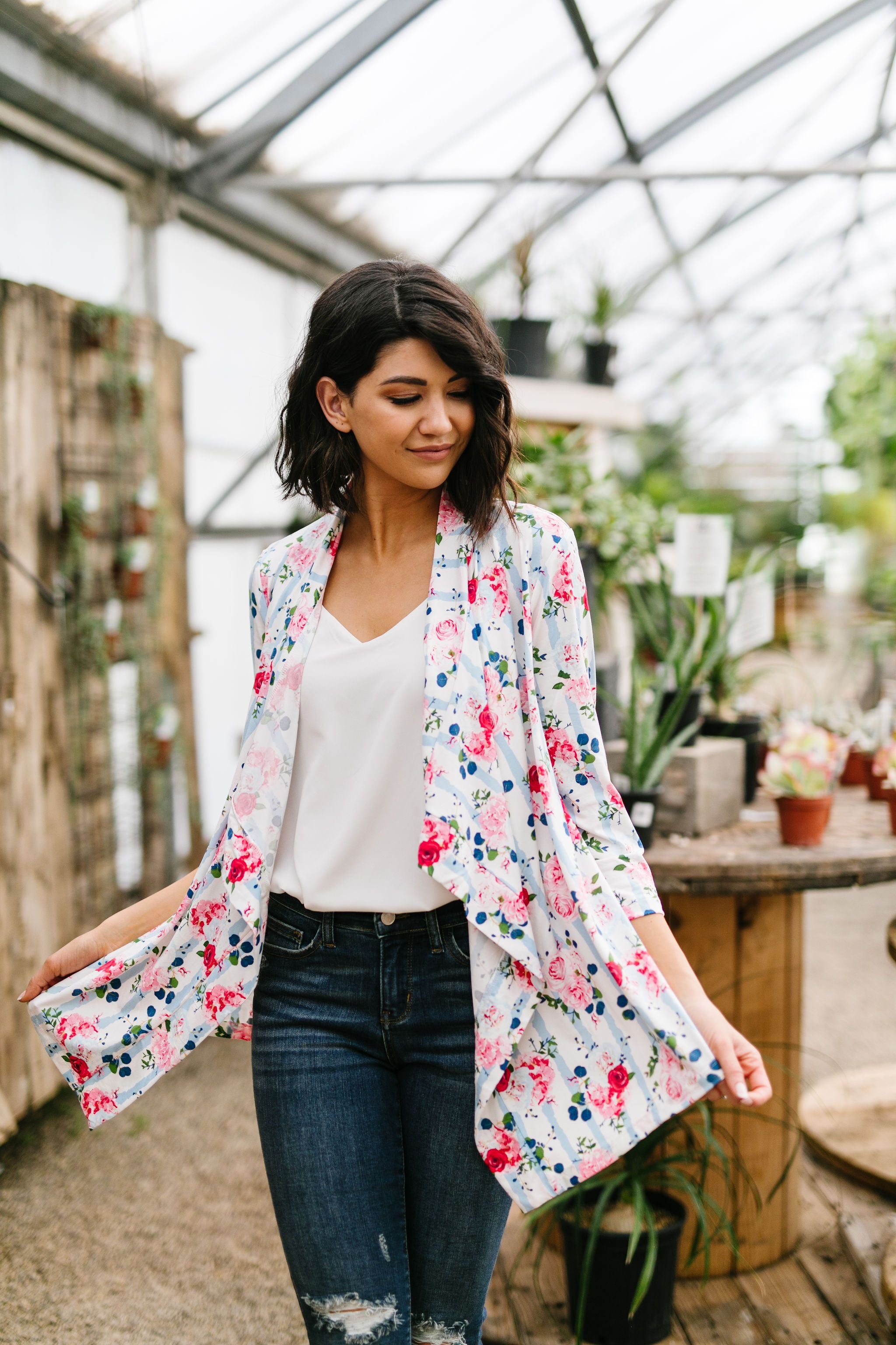 Blossoms On Subtle Stripes Cardigan