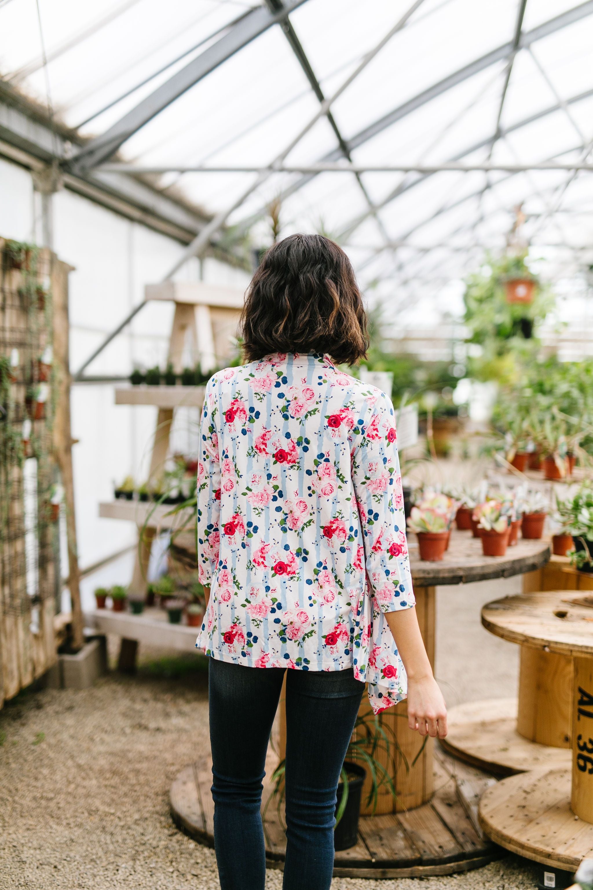 Blossoms On Subtle Stripes Cardigan