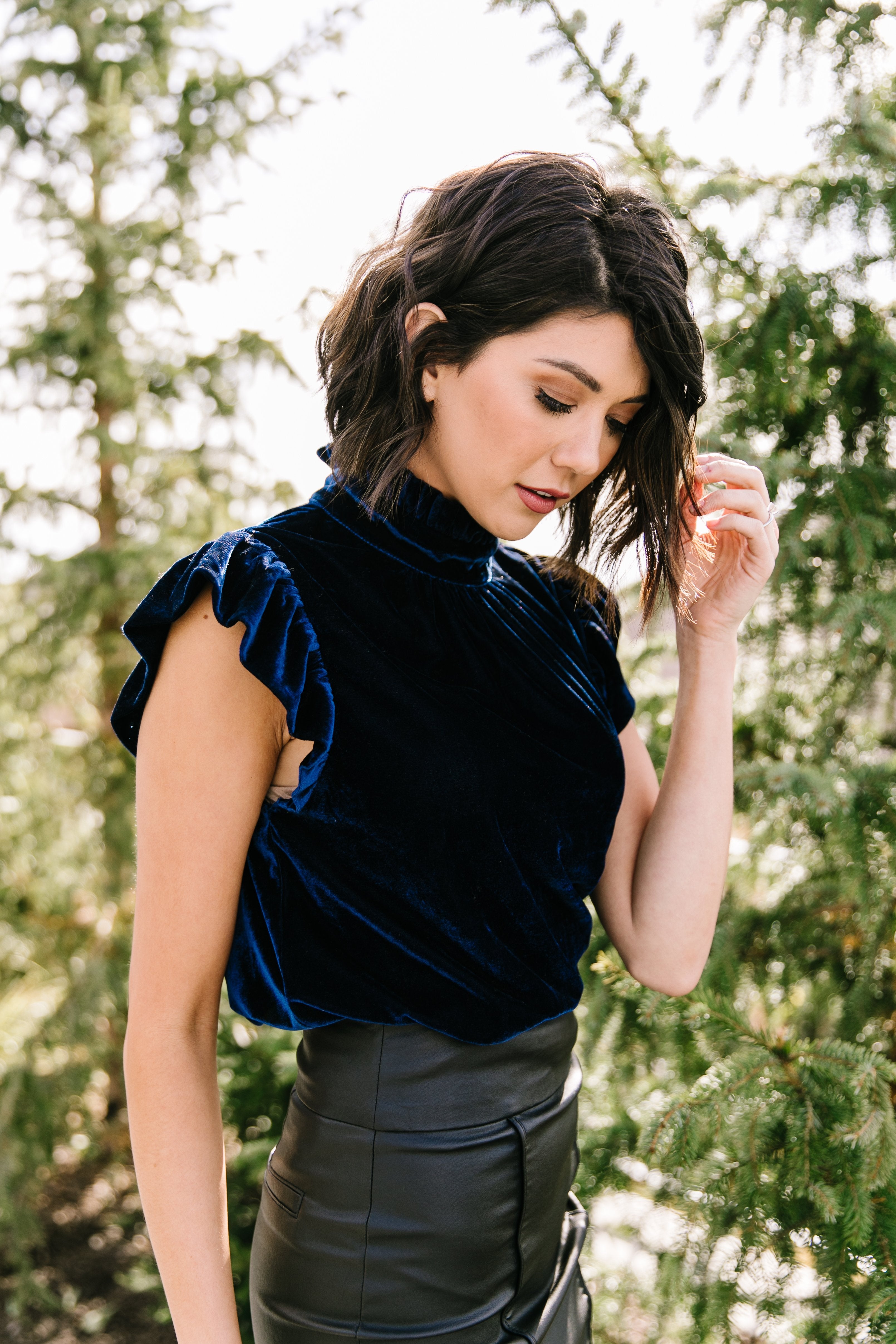 Blue Velvet Mock Neck Top