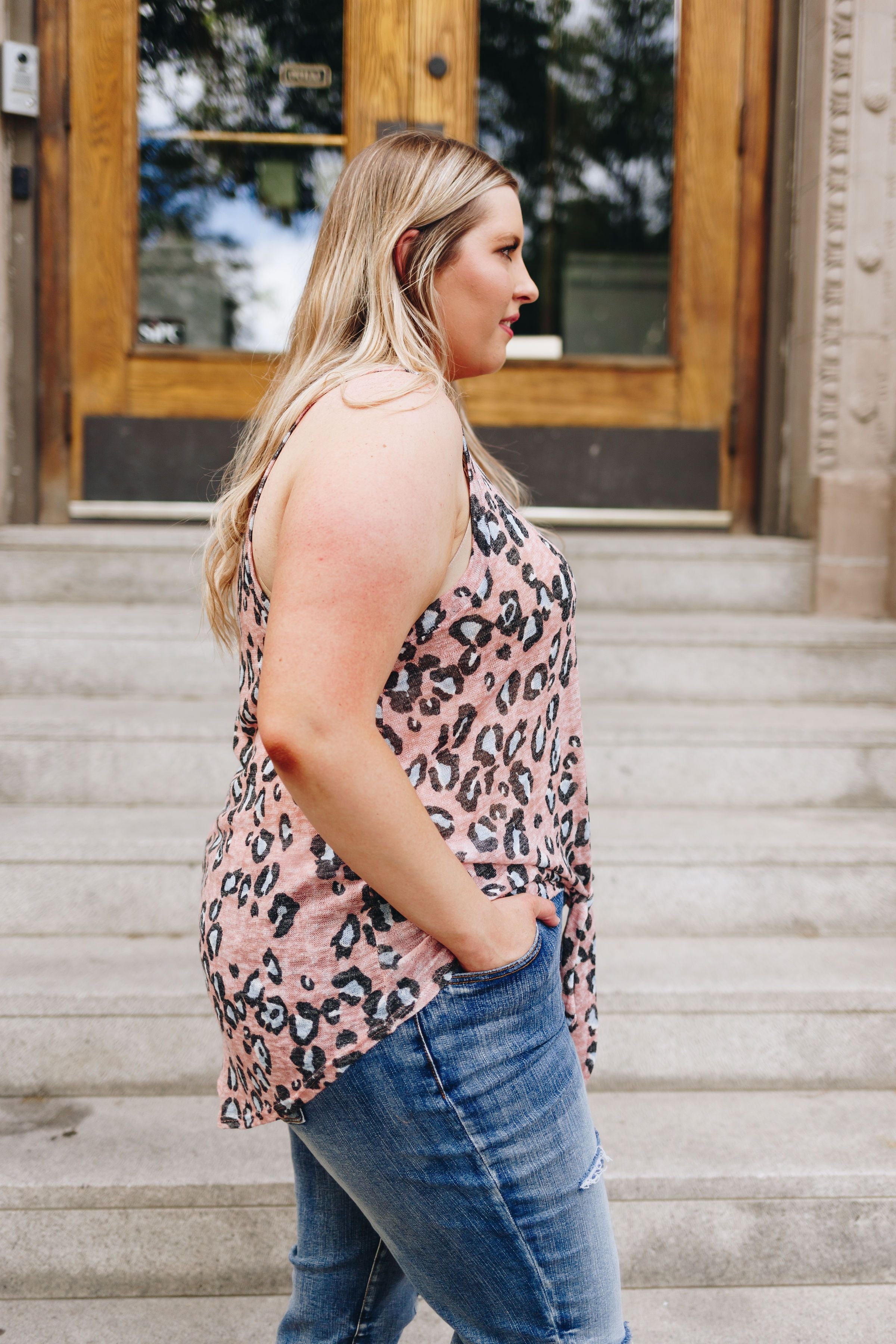 Blushing Leopard Tie-Front Tank