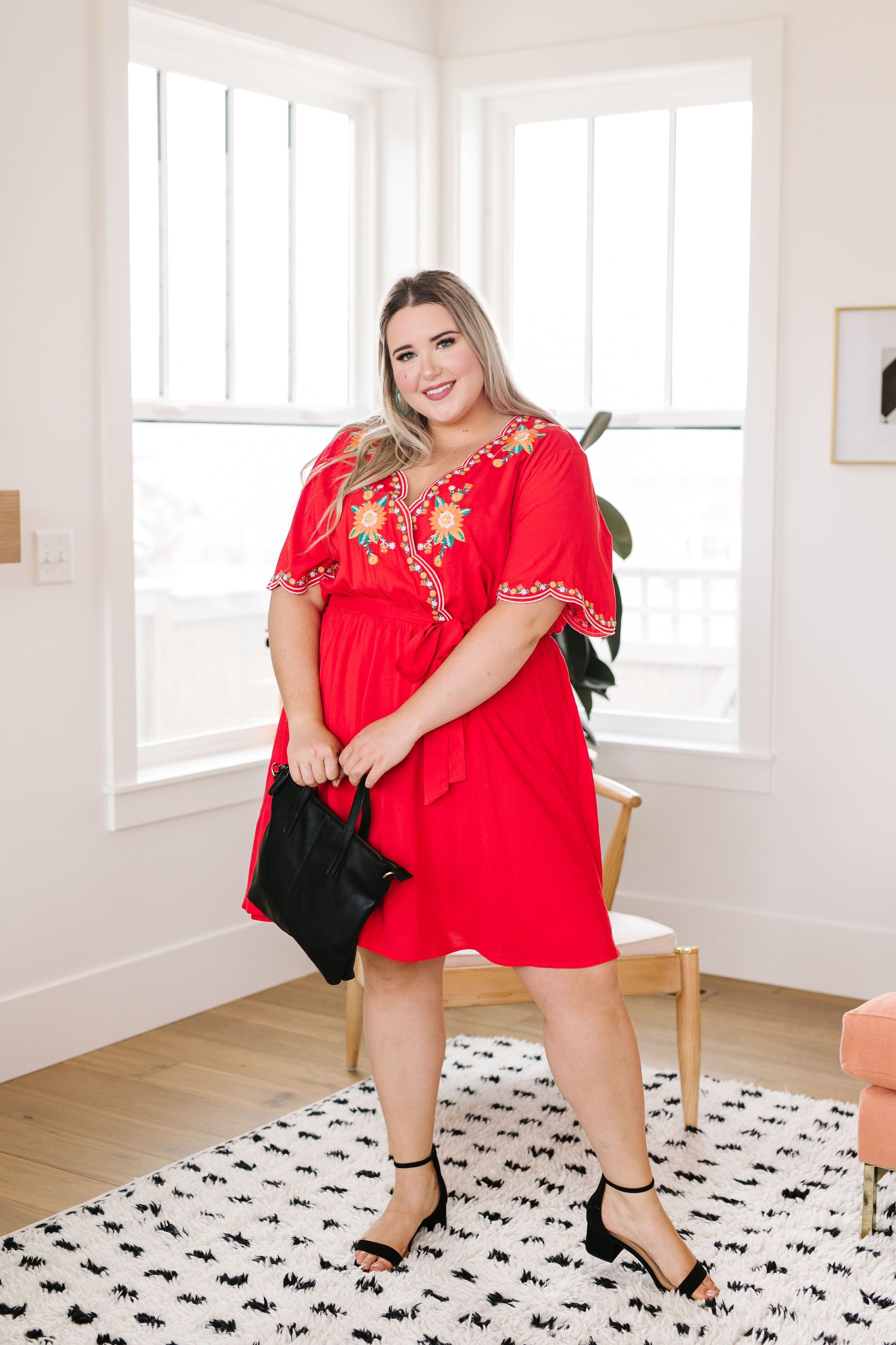 Brooklyn Embroidered Dress in Red