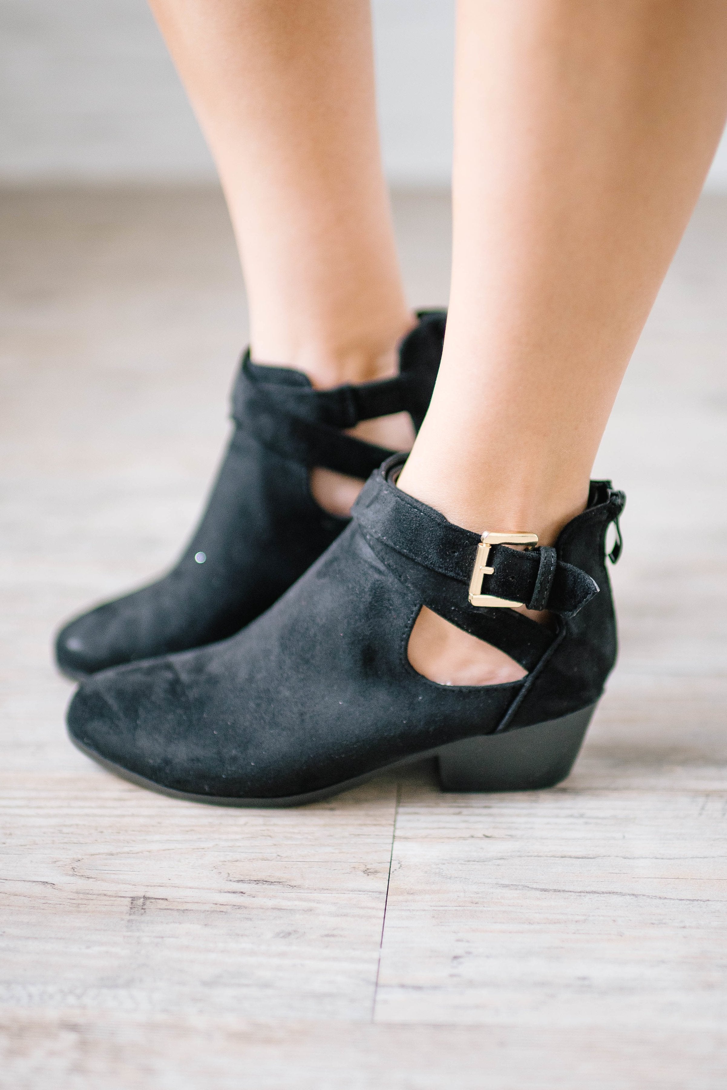 Buckle Booties in Black Suede