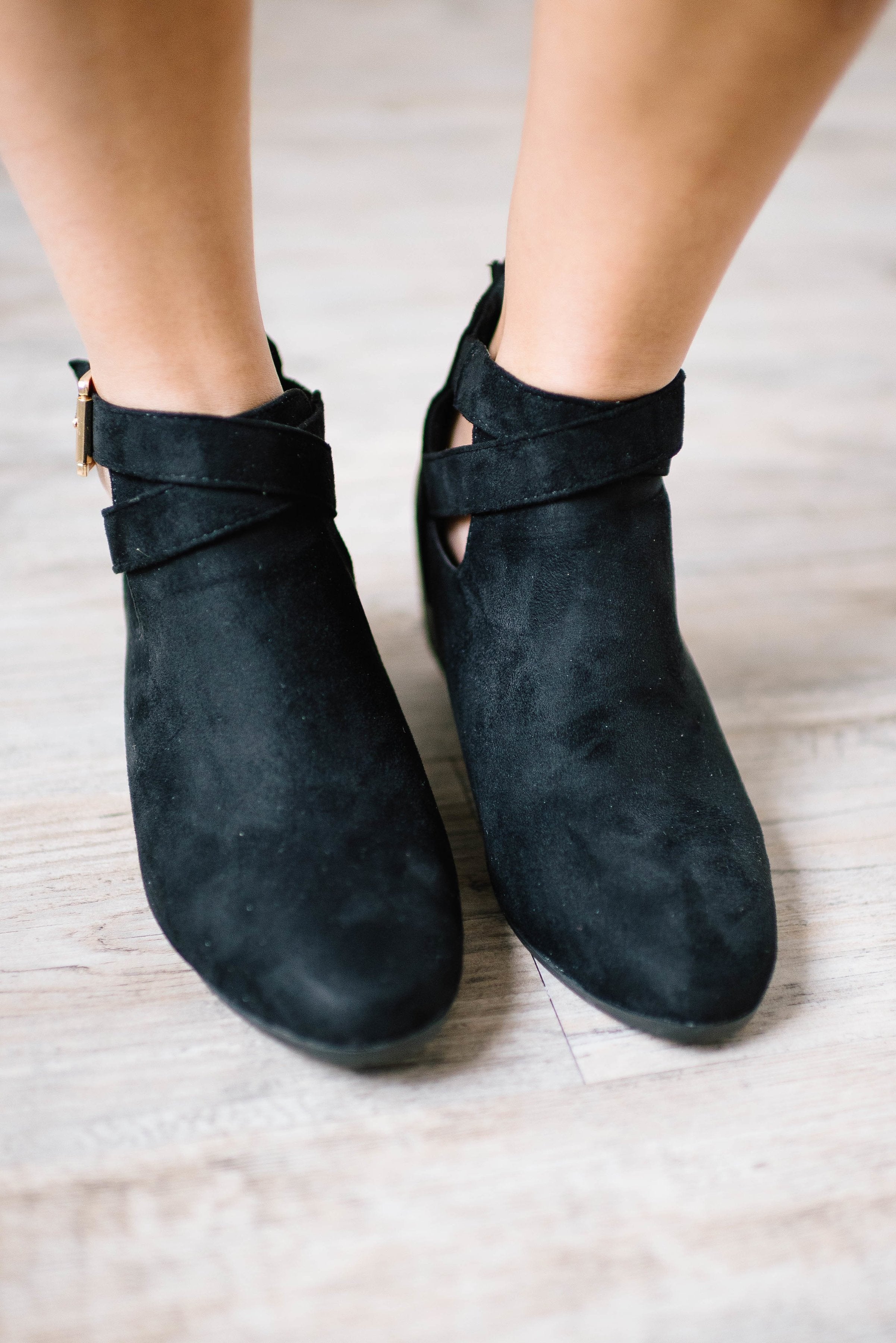 Buckle Booties in Black Suede