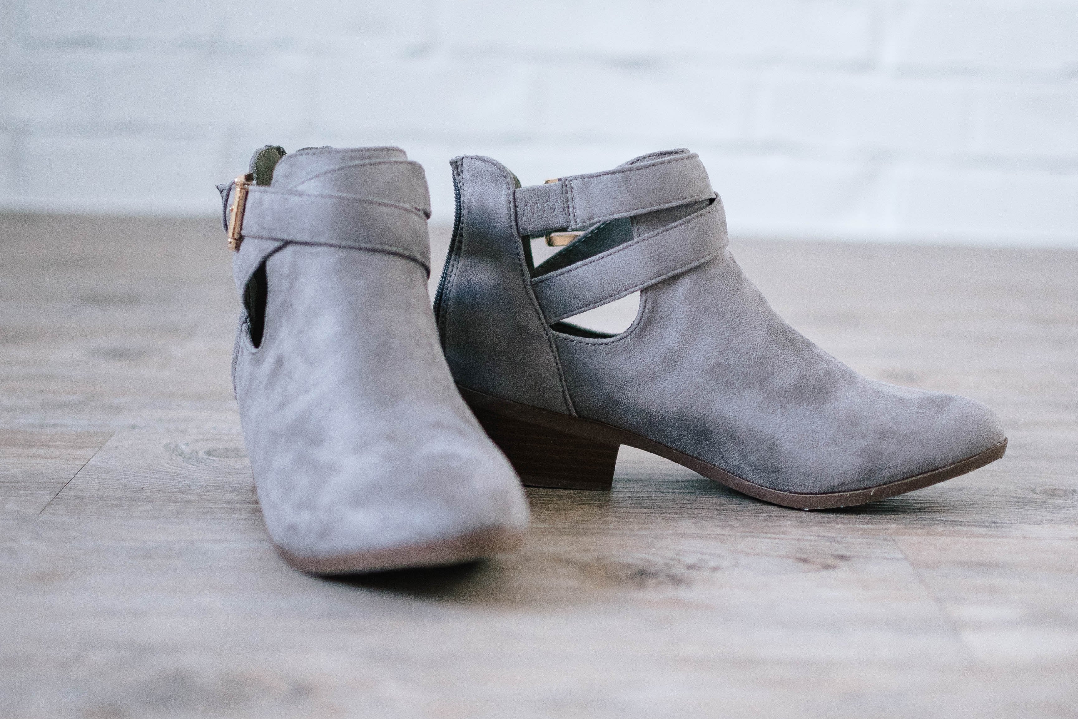 Buckle Booties in Grey Suede