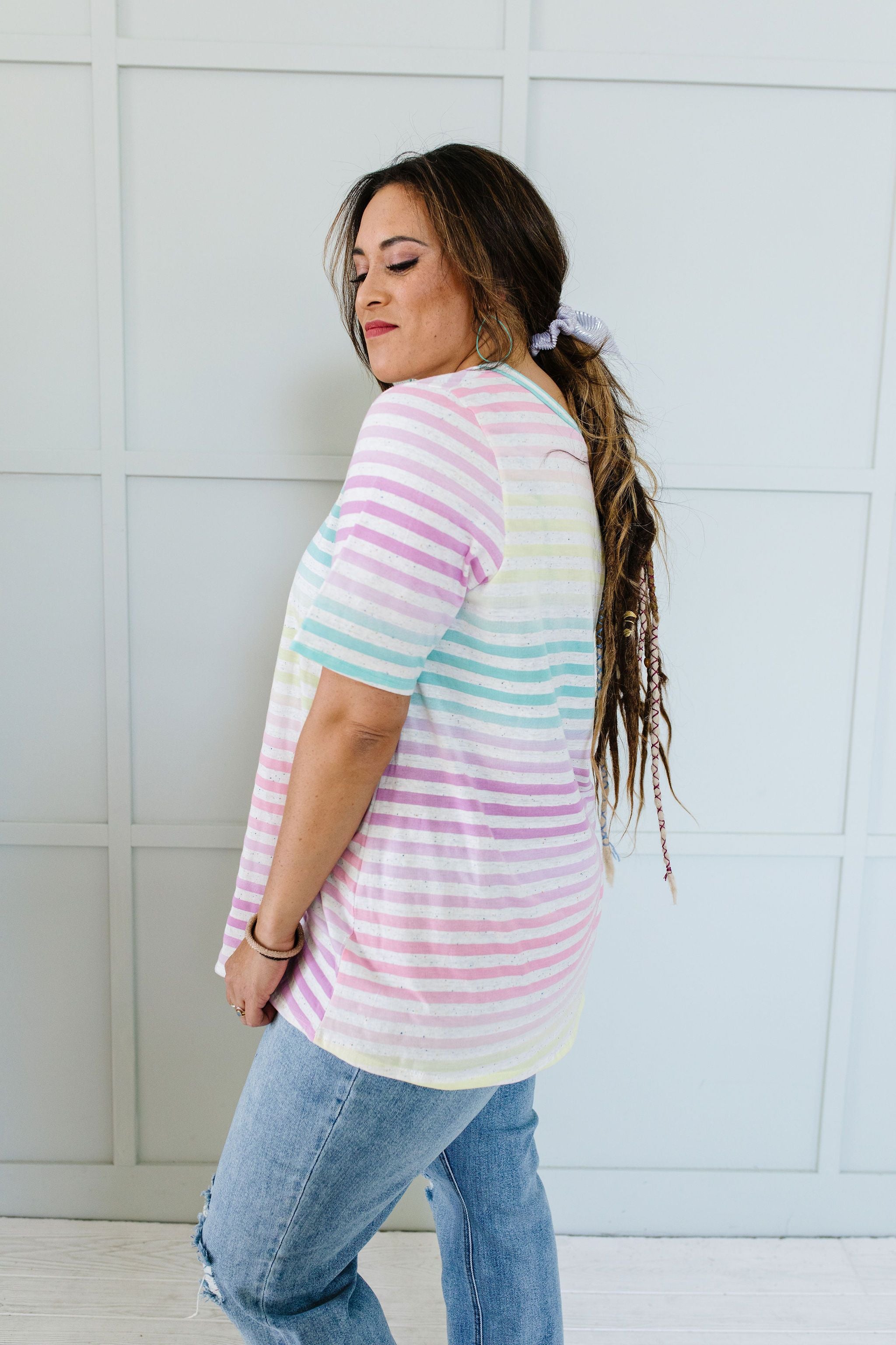 Burnout Pastel Striped V-Neck