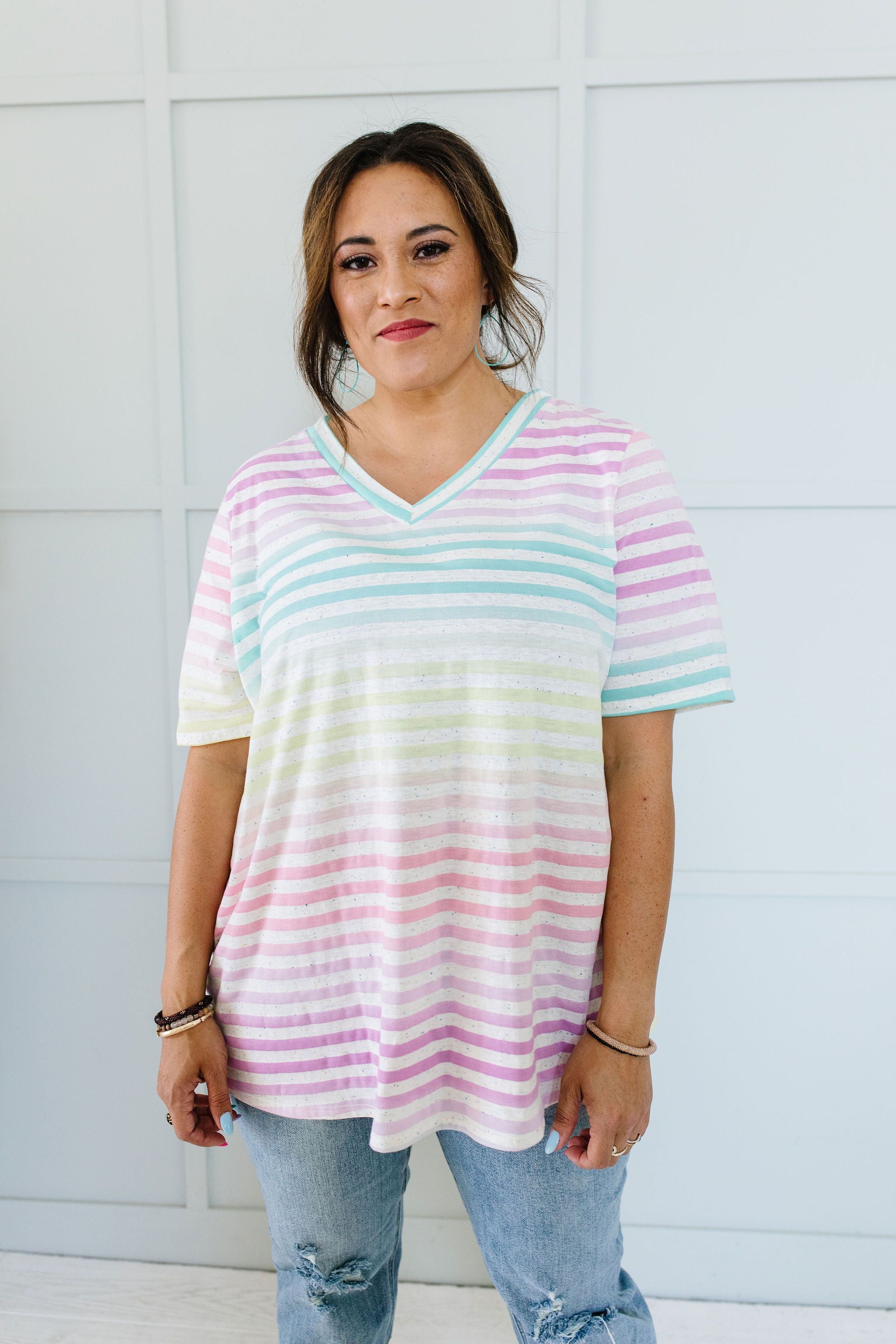 Burnout Pastel Striped V-Neck