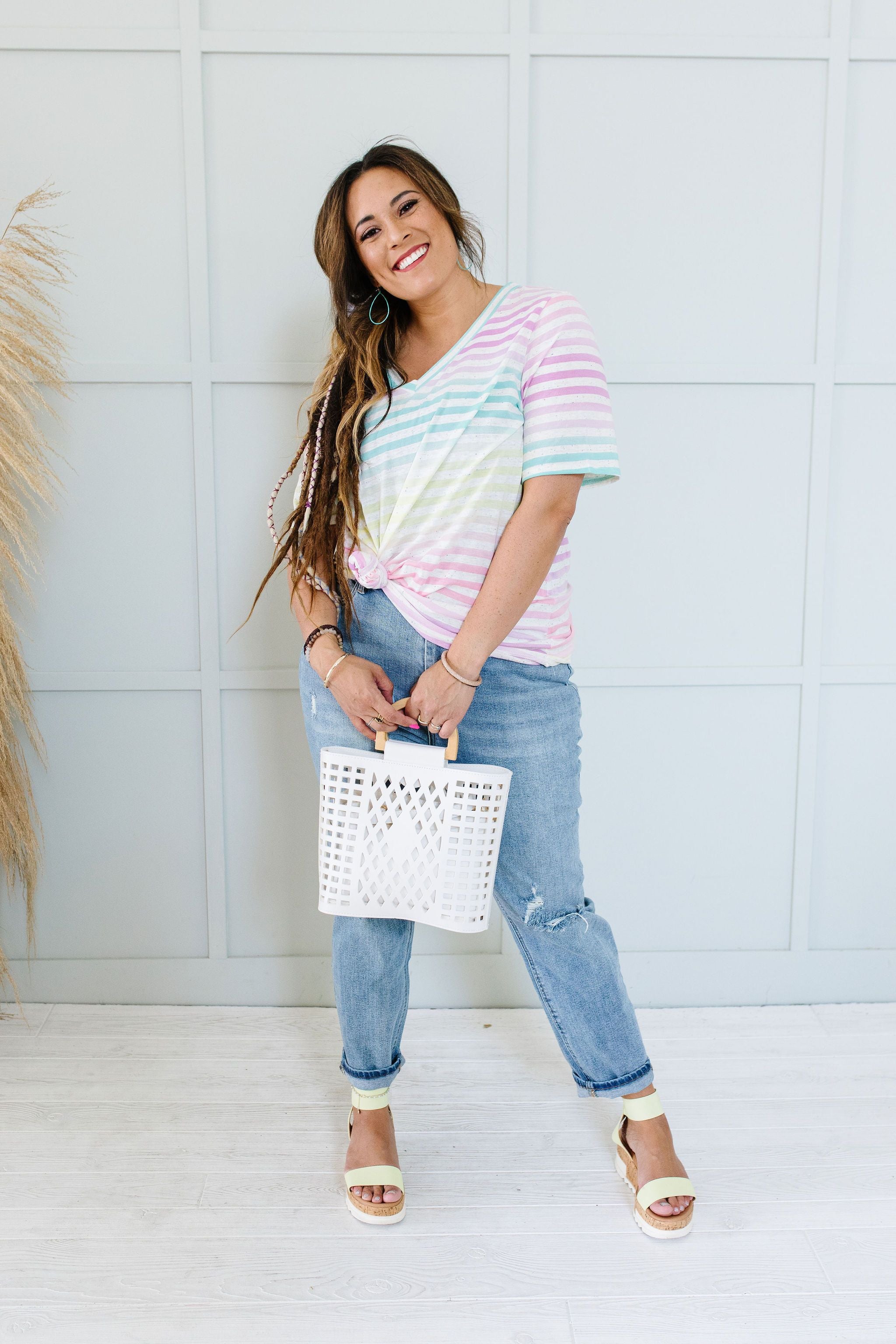 Burnout Pastel Striped V-Neck