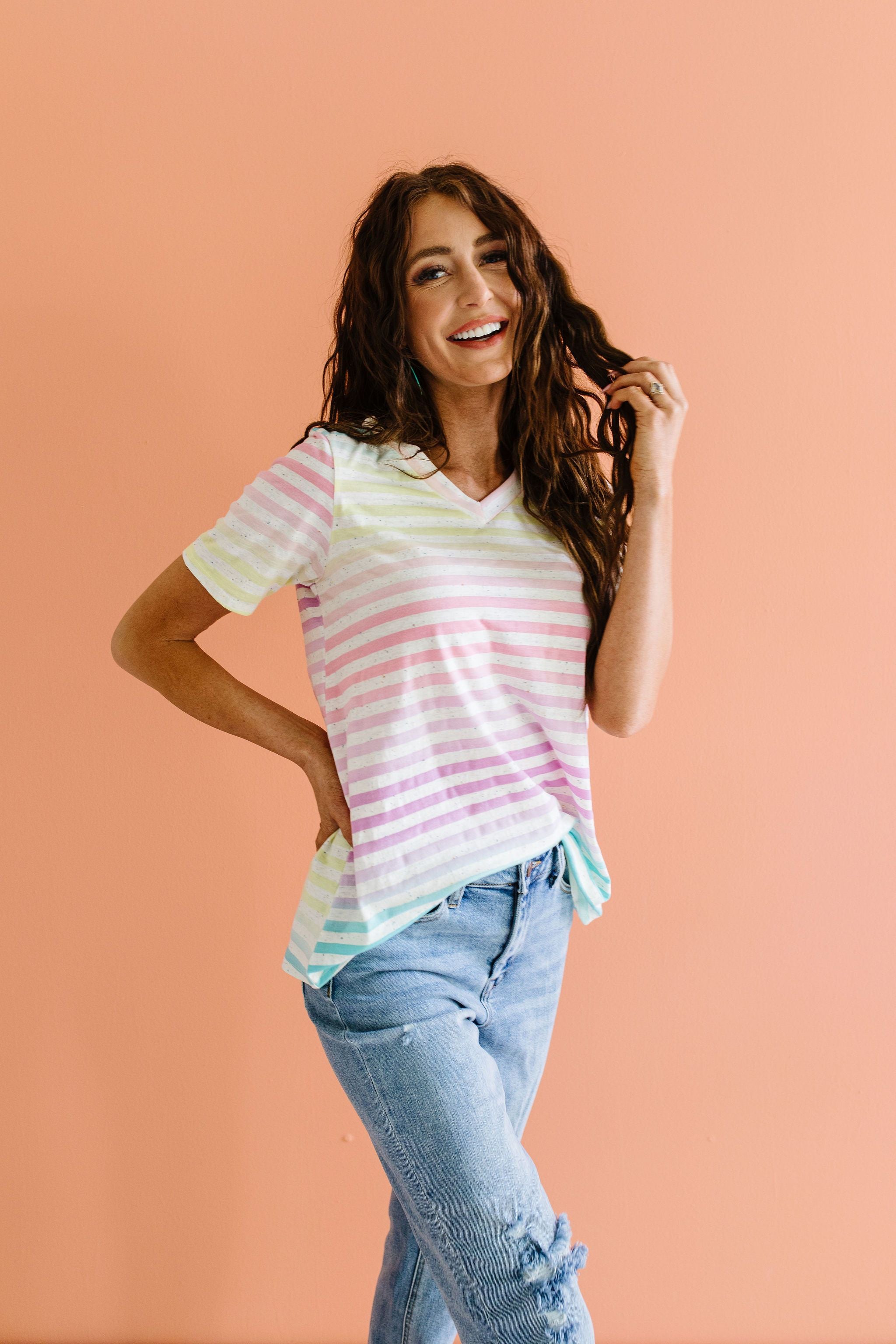 Burnout Pastel Striped V-Neck