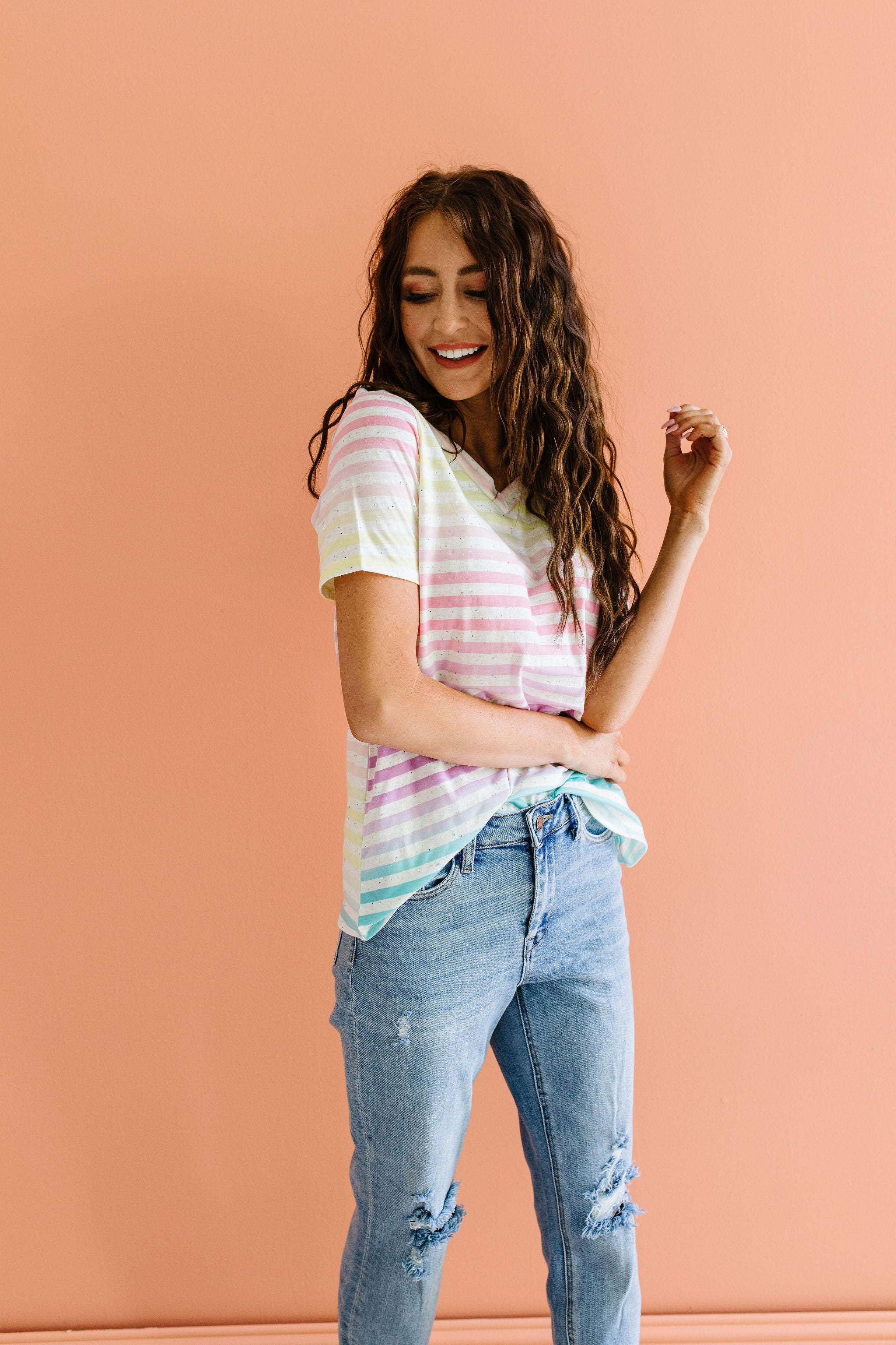 Burnout Pastel Striped V-Neck