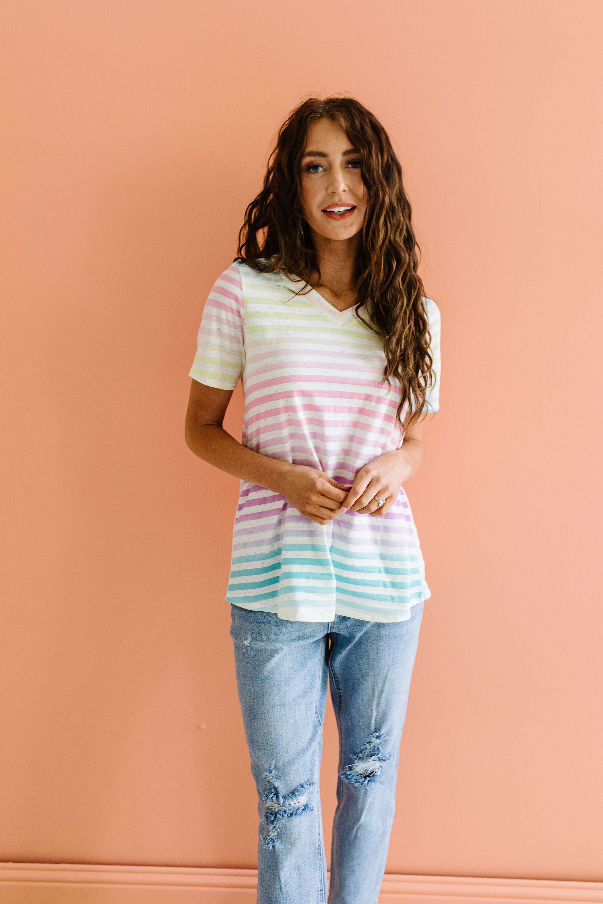 Burnout Pastel Striped V-Neck